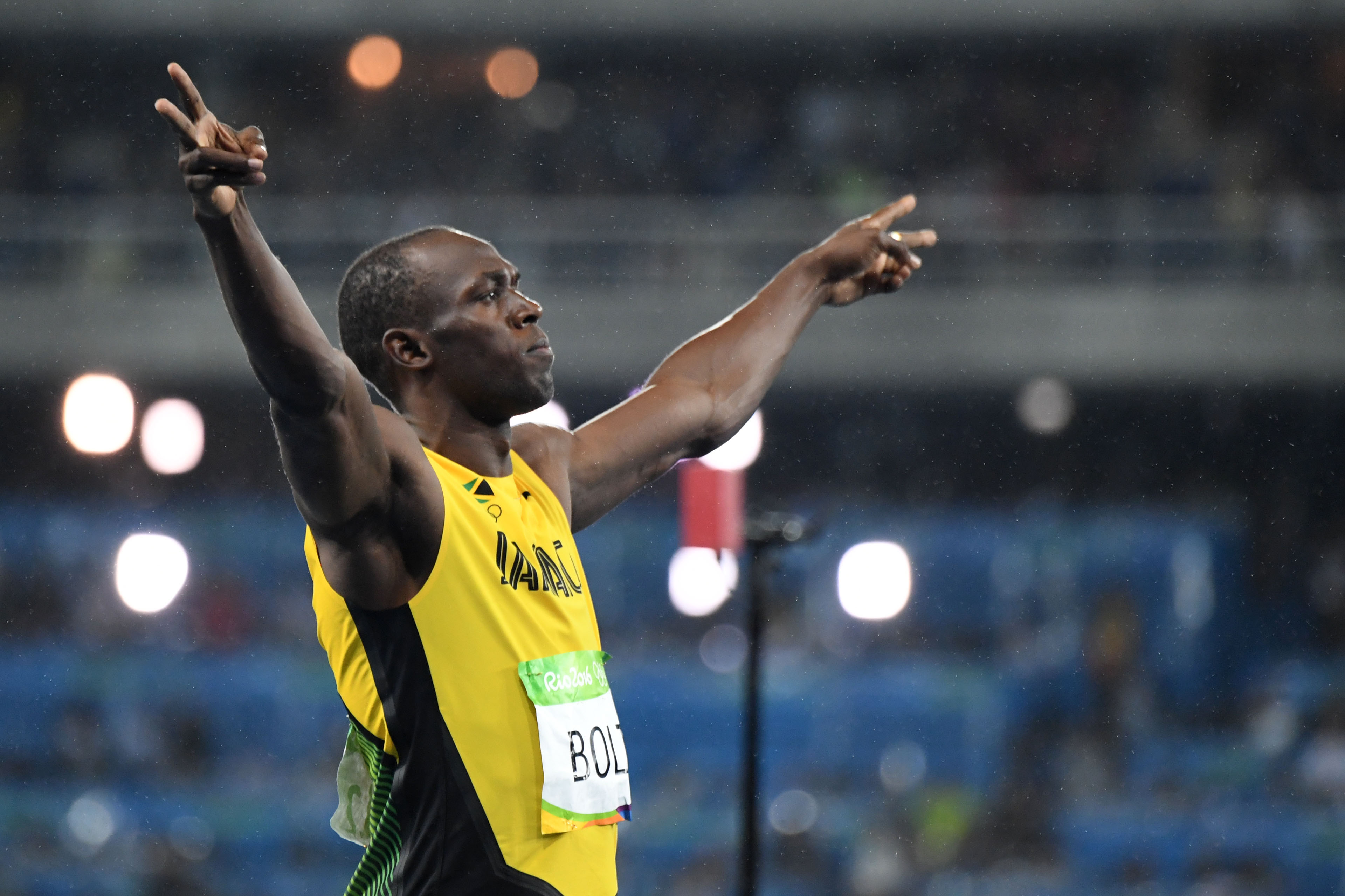 Jamaica's Usain Bolt celebrates after he won the Men's 200m Final during the athletics event at the Rio 2016 Olympic Games at the Olympic Stadium in Rio de Janeiro on Aug. 18, 2016. (Martin Bernetti—AFP/Getty Images)