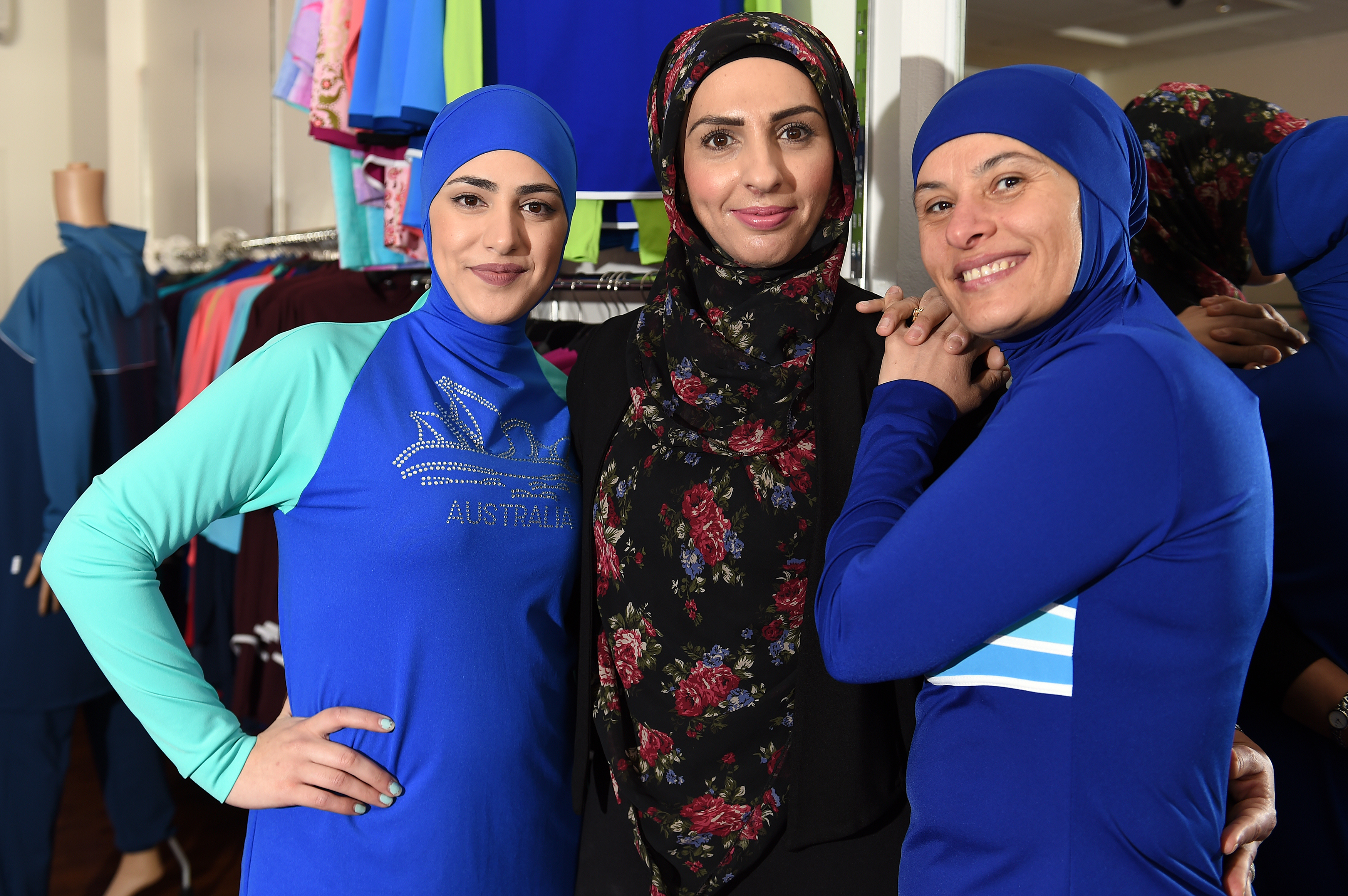 Muslim models display burkini swimsuits at a shop in western Sydney on August 19, 2016. (Saeed Khan—AFP/Getty Images)