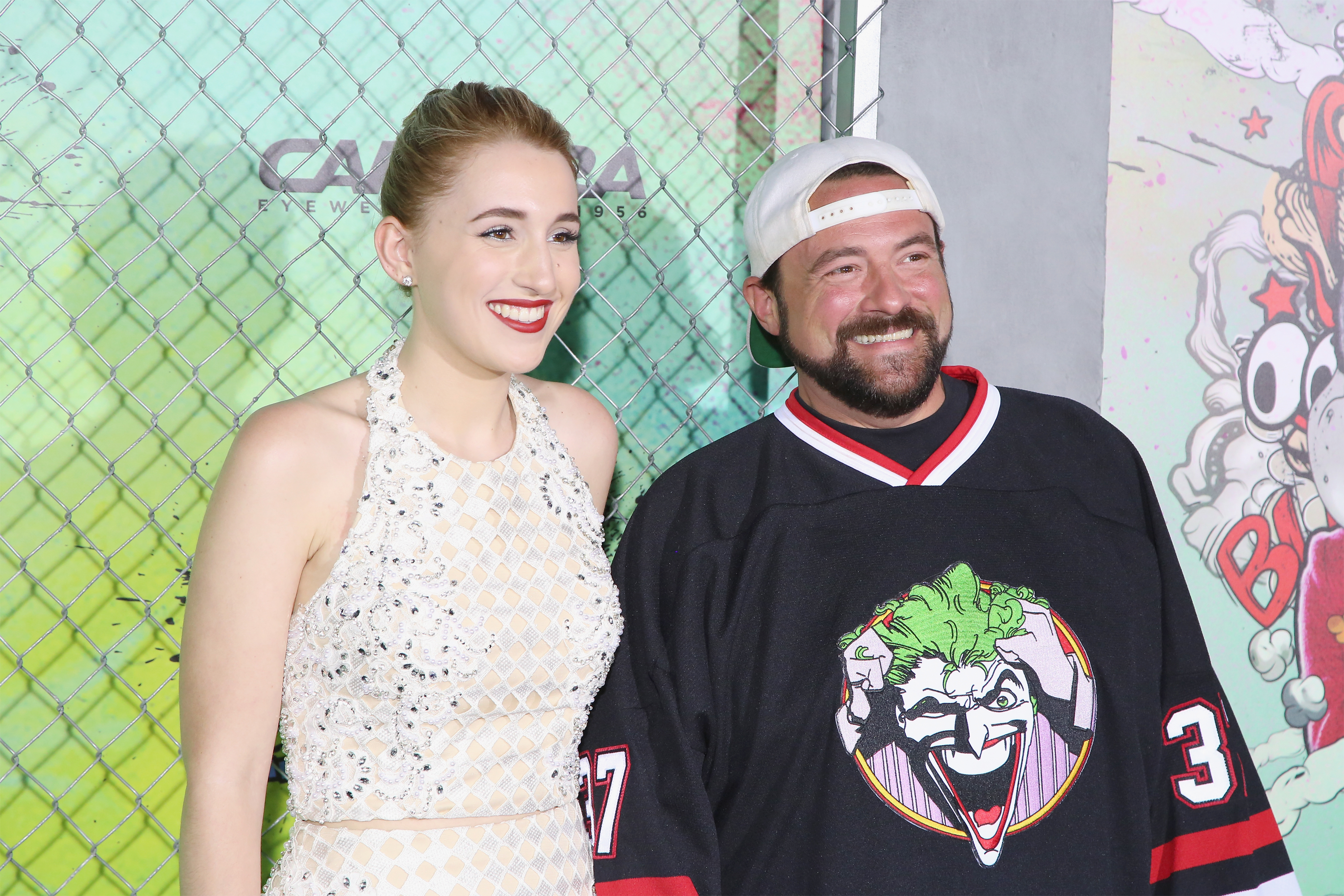 Harley Quinn Smith and Kevin Smith attend the "Suicide Squad" world premiere at The Beacon Theatre on August 1, 2016 in New York City. (Mireya Acierto&mdash;FilmMagic/Getty Images)