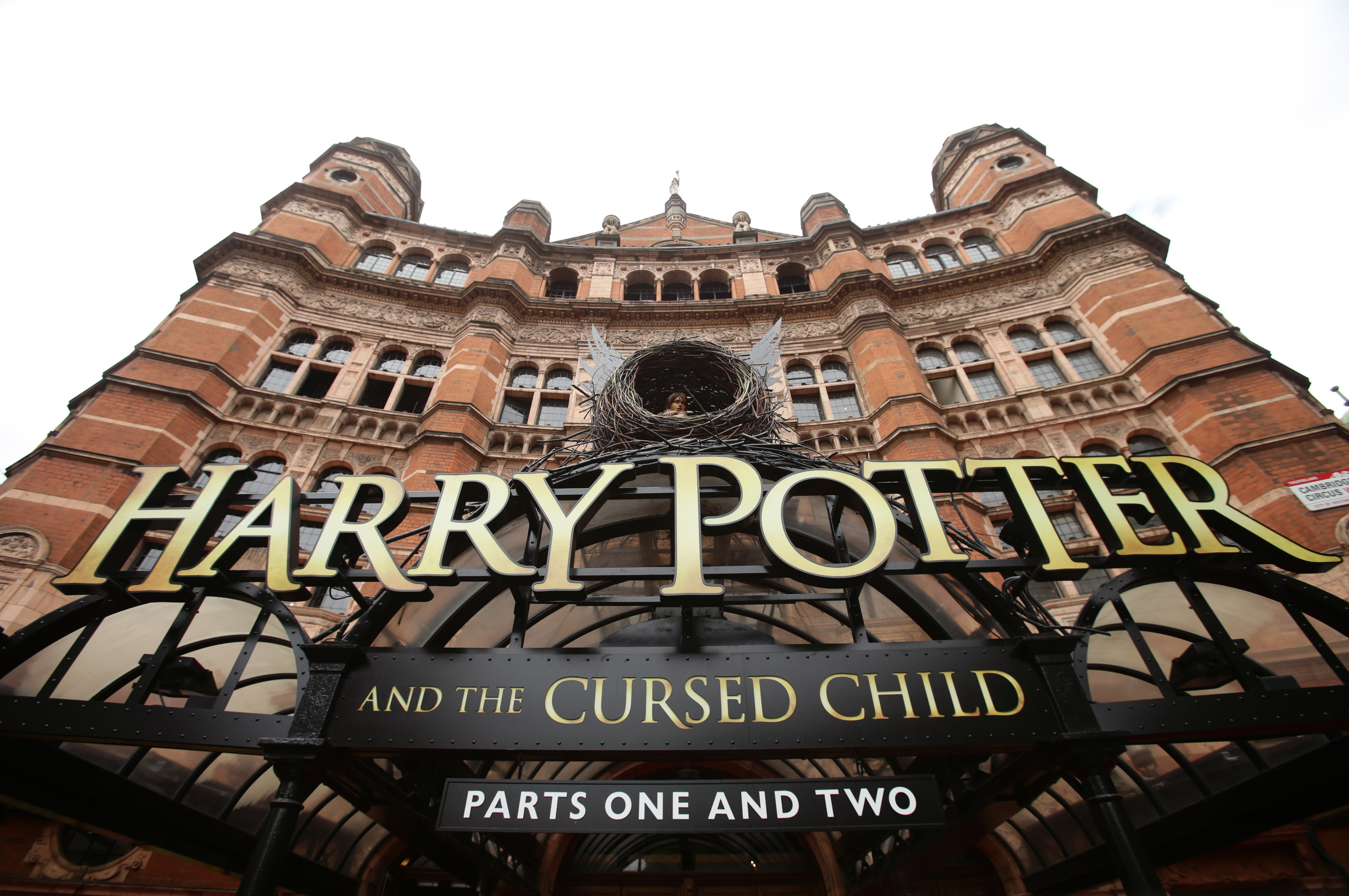 File photo dated 30/07/16 of a general view of the sign for the theatre show of Harry Potter and The Cursed Child, at the Palace Theatre in London (Yui Mok—PA Wire/Press Association Images)