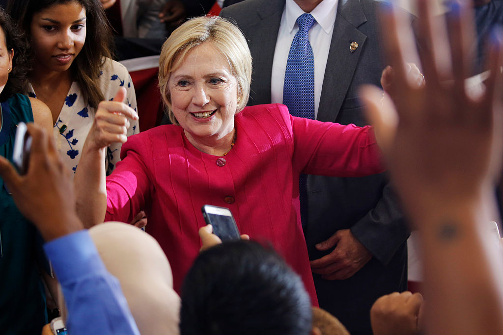 Hillary Clinton greets supporters at a voter registration rally, on Aug. 16, 2016, in Philadelphia, Pennsylvania.