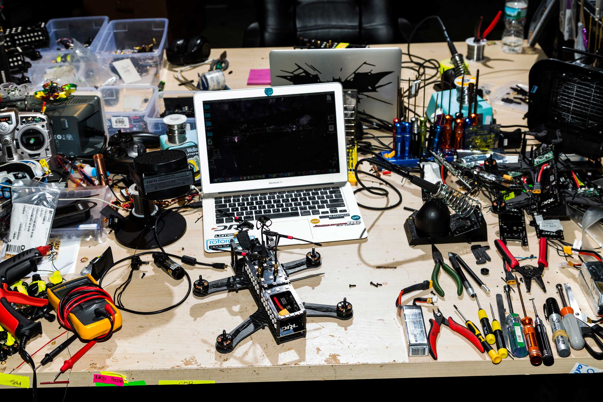 A drone sits on the desk of one of DRL's engineers.