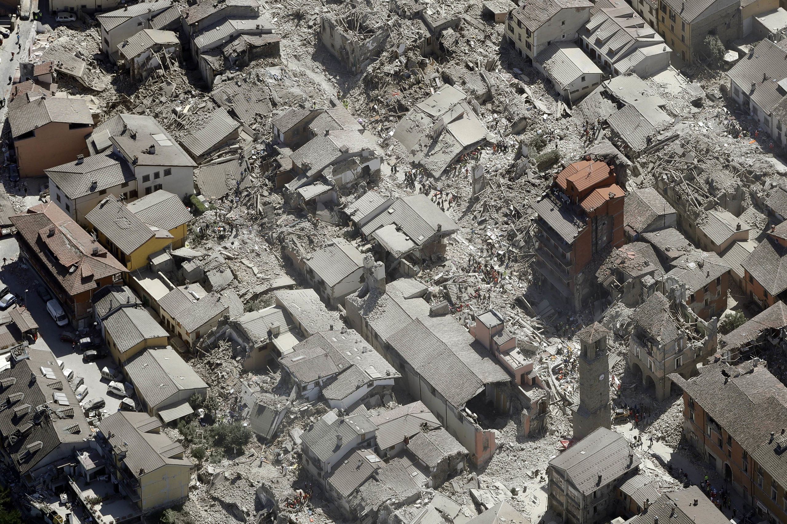 Aerial view of Amatrice in central Italy after a magnitude 6 quake struck, Aug. 24, 2016.