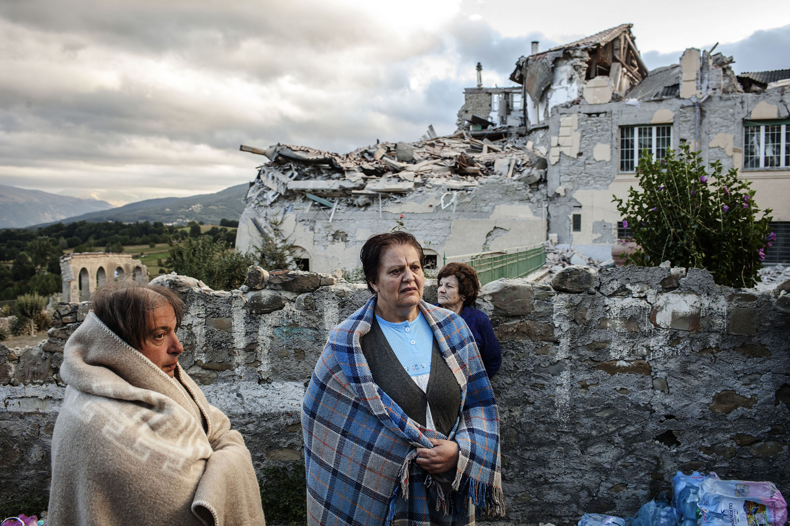 Women in the street after a 6.2 earthquake hit the town of Amatrice, in the Lazio region of Italy, on Aug. 24, 2016.