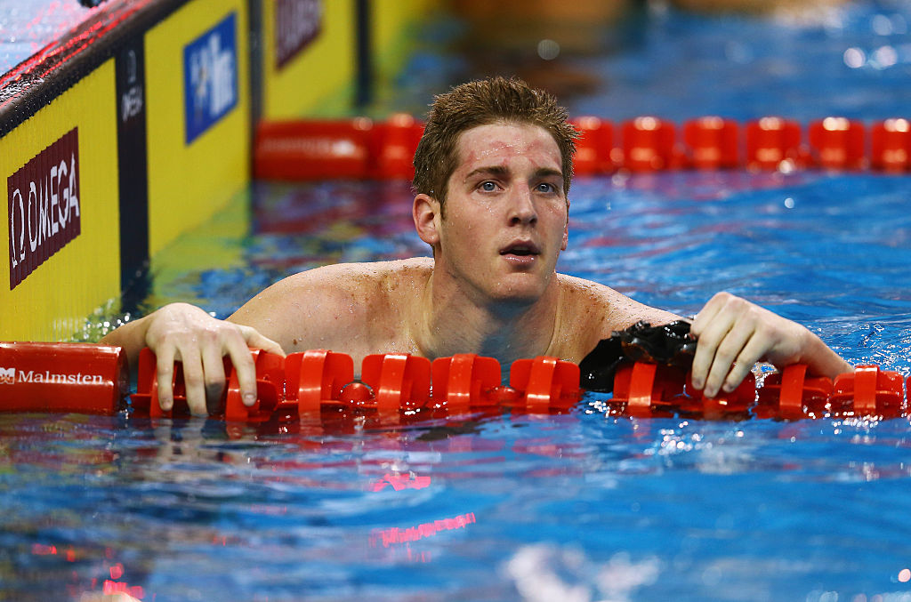 Jimmy Feigen looks on during day two of the 12th FINA World Swimming Championships (25m) at the Hamad Aquatic Centre on Dec. 4, 2014 in Doha, Qatar.