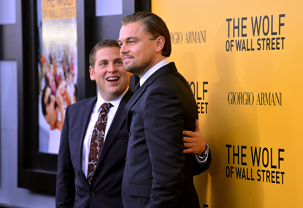 Jonah Hill (L) and Leonardo DiCaprio attend Giorgio Armani Presents: "The Wolf Of Wall Street" world premiere at the Ziegfeld Theatre on Dec. 17, 2013 in New York City.