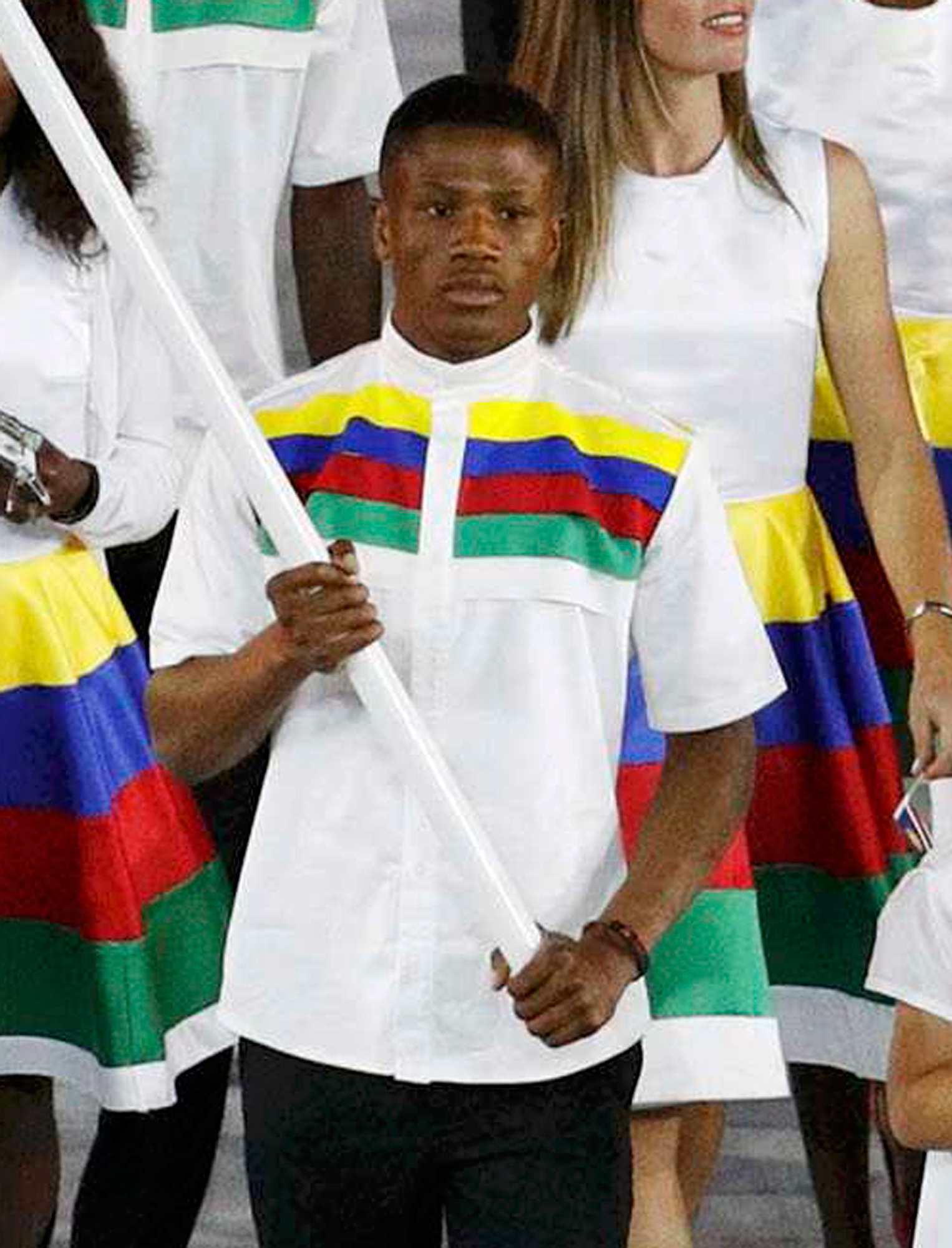 2016 Rio Olympics - Maracana - Rio de Janeiro, Brazil - 05/08/2016. Flagbearer Jonas Junius (NAM) of Namibia leads his contingent during the opening ceremony. Brazilian police have arrested Junius on suspicion of attempting to secually assault a room maid at the Olympic Village. REUTERS/Stoyan Nenov/Files FOR EDITORIAL USE ONLY. NOT FOR SALE FOR MARKETING OR ADVERTISING CAMPAIGNS.