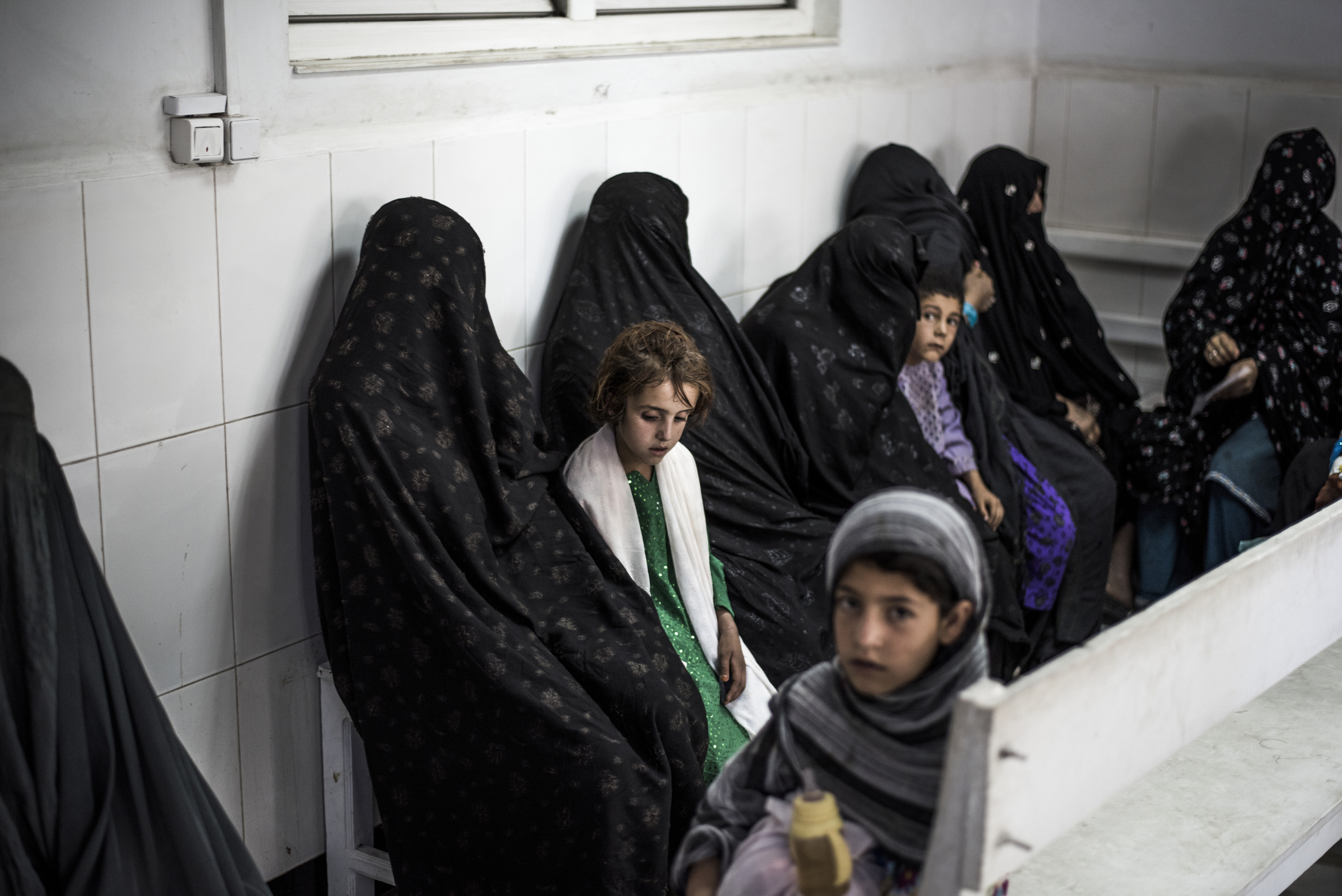The female emergency room waiting room in Boost hospital which is run by Doctors Without Borders, and is one of the biggest they run in the world with 300 beds and more than 700 staff, Lashkar Gah, Helmand, Afghanistan, June 2016.