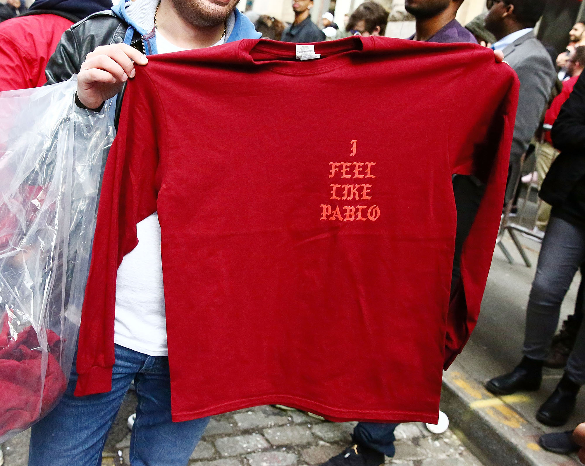 Shirts designed by Kanye West are displayed outside 83 Wooster Street in Soho at the Kanye West  "Pablo Pop-Up Shop" In Manhattan on March 18, 2016 in New York City.  (Photo by Astrid Stawiarz/Getty Images) (Astrid Stawiarz&mdash;Getty Images)