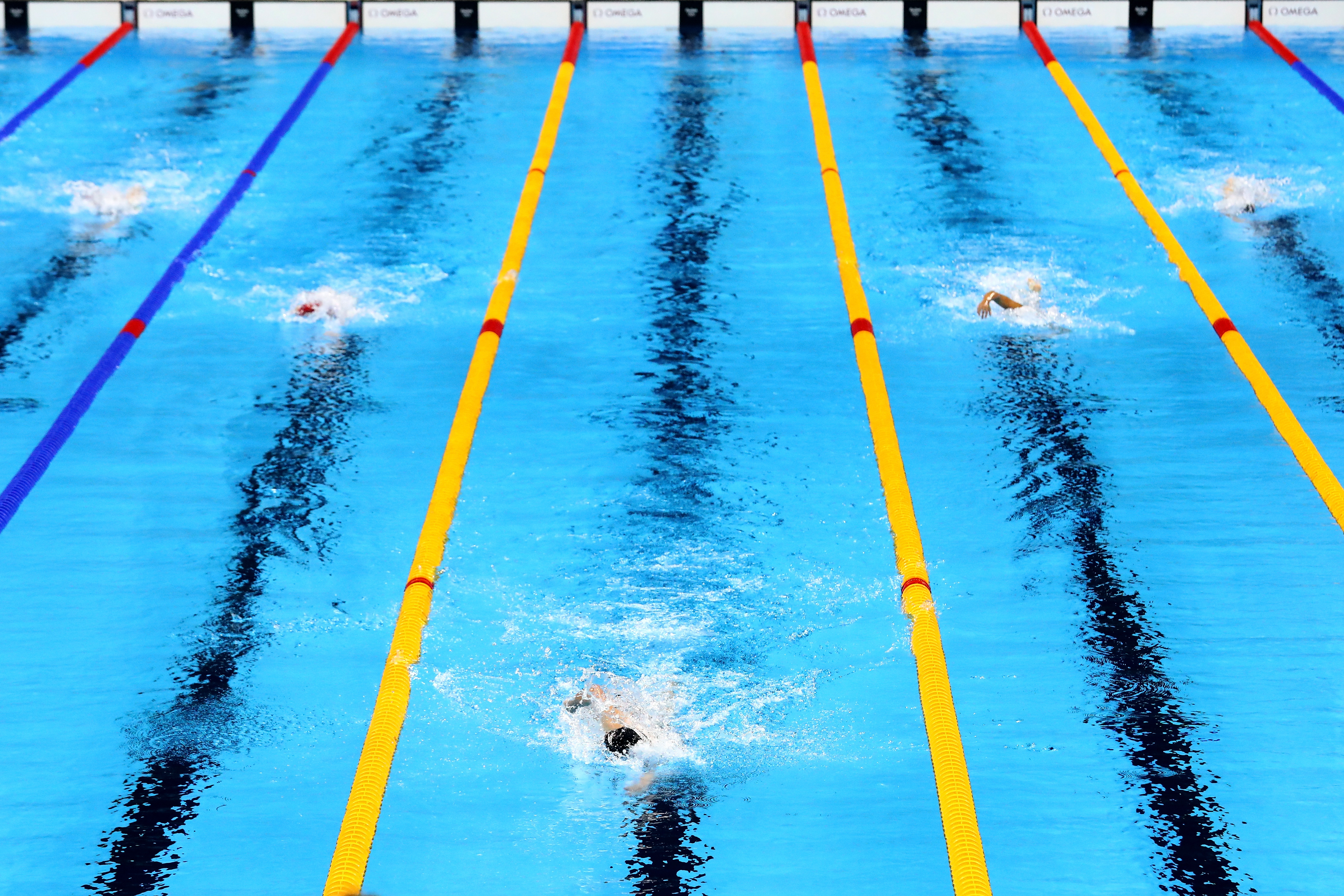 Katie Ledecky leads the field in the Women's 800m Freestyle Final on Day 7 of the Rio 2016 Olympic Games, on August 12, 2016. (Dean Mouhtaropoulos—Getty Images)