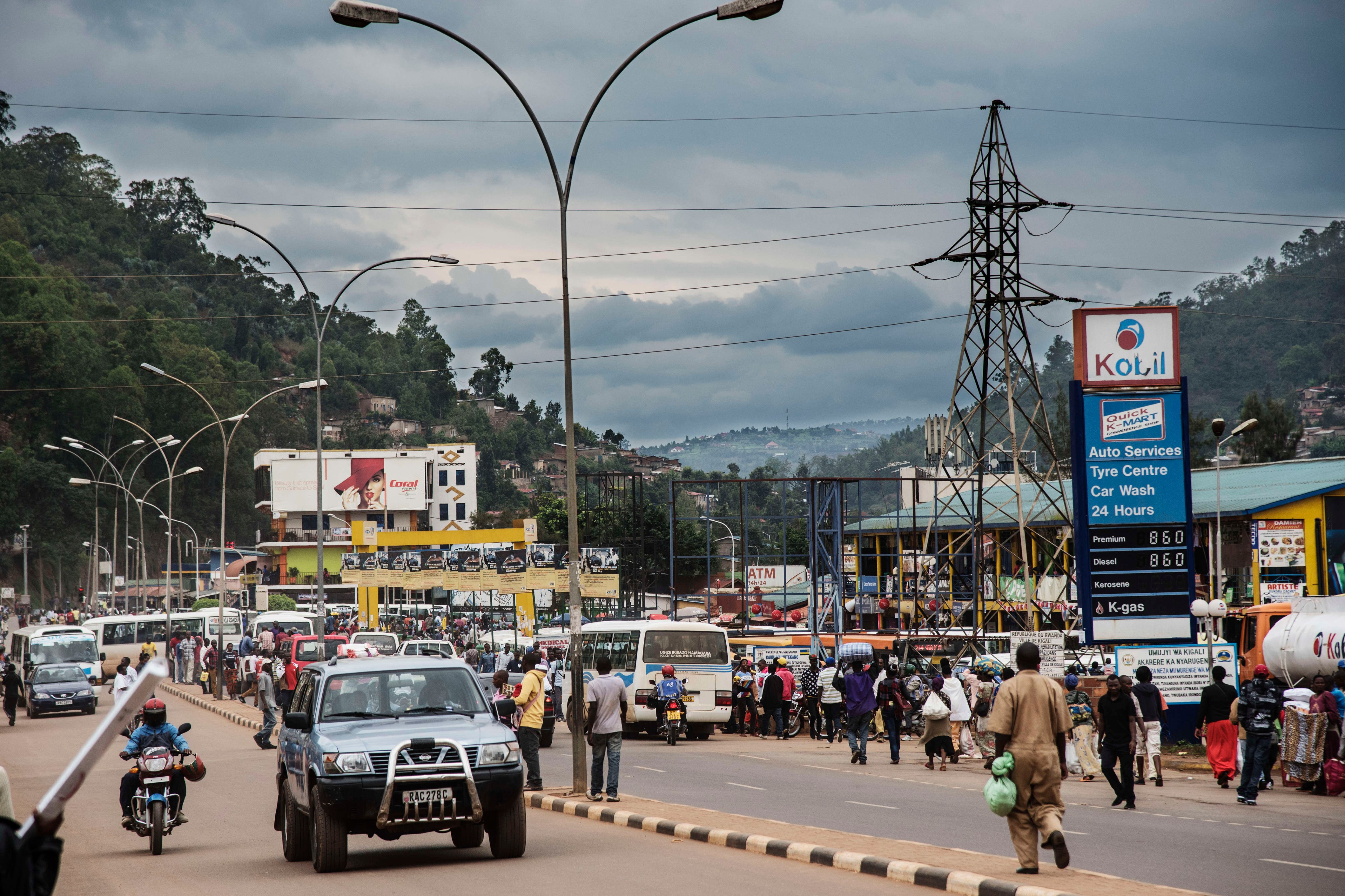 A busy district in Kigali, Rwanda, where pedestrians can come in close proximity to traffic. (Thierry Falise—LightRocket via Getty Images)