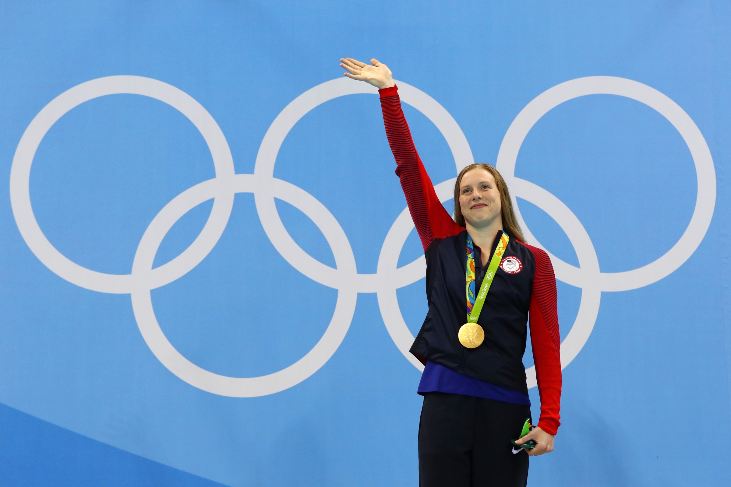 Gold medalist Lilly King of the United States poses during the medal ceremony for the Women's 100m Breaststroke Final on Day 3 of the Rio 2016 Olympic Games at the Olympic Aquatics Stadium in Rio de Janeiro on Aug. 8, 2016.