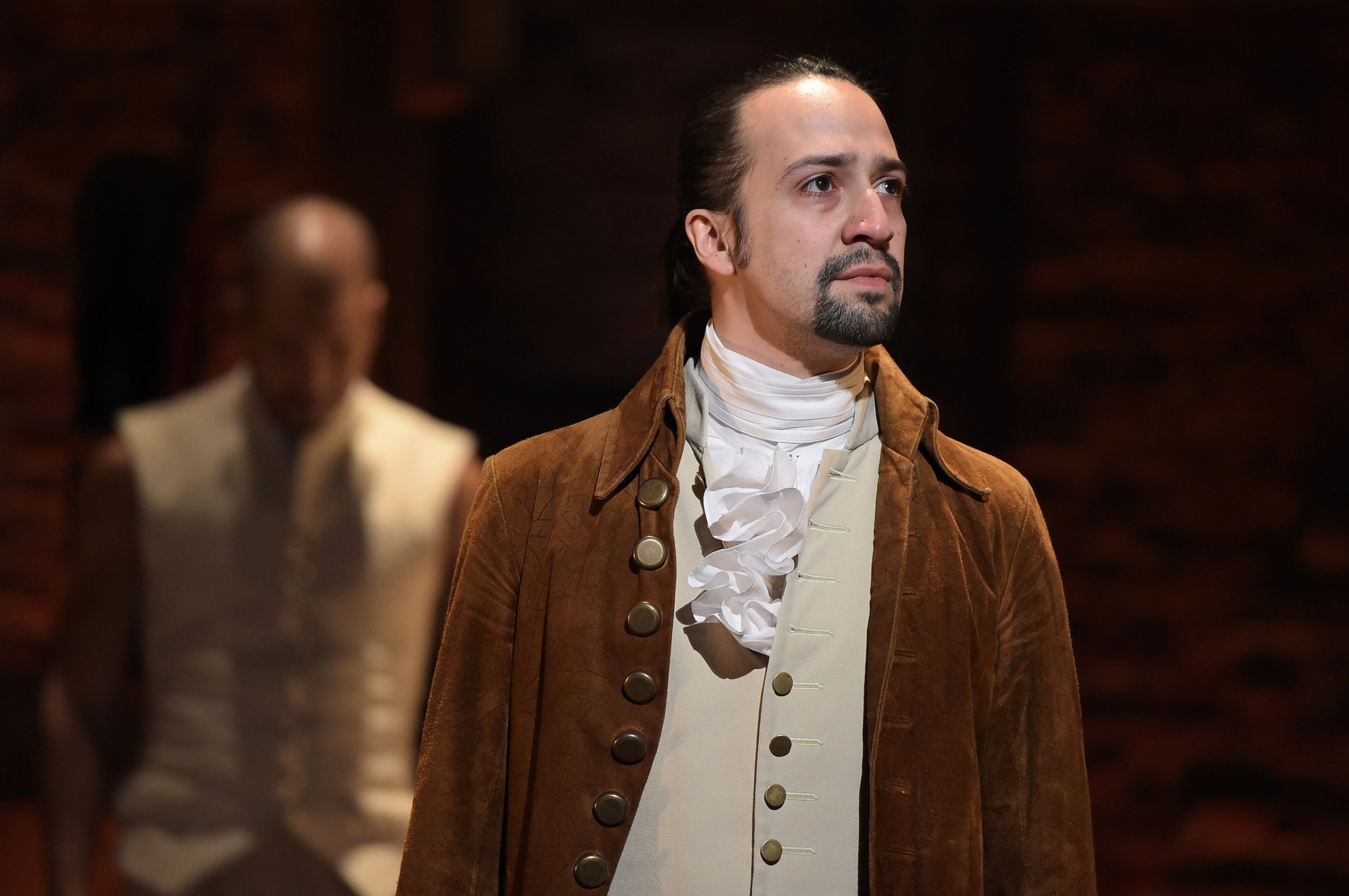 Actor, composer Lin-Manuel Miranda is seen on stage during the "Hamilton" performance for the 58th GRAMMY Awards in New York on Feb. 15, 2016.