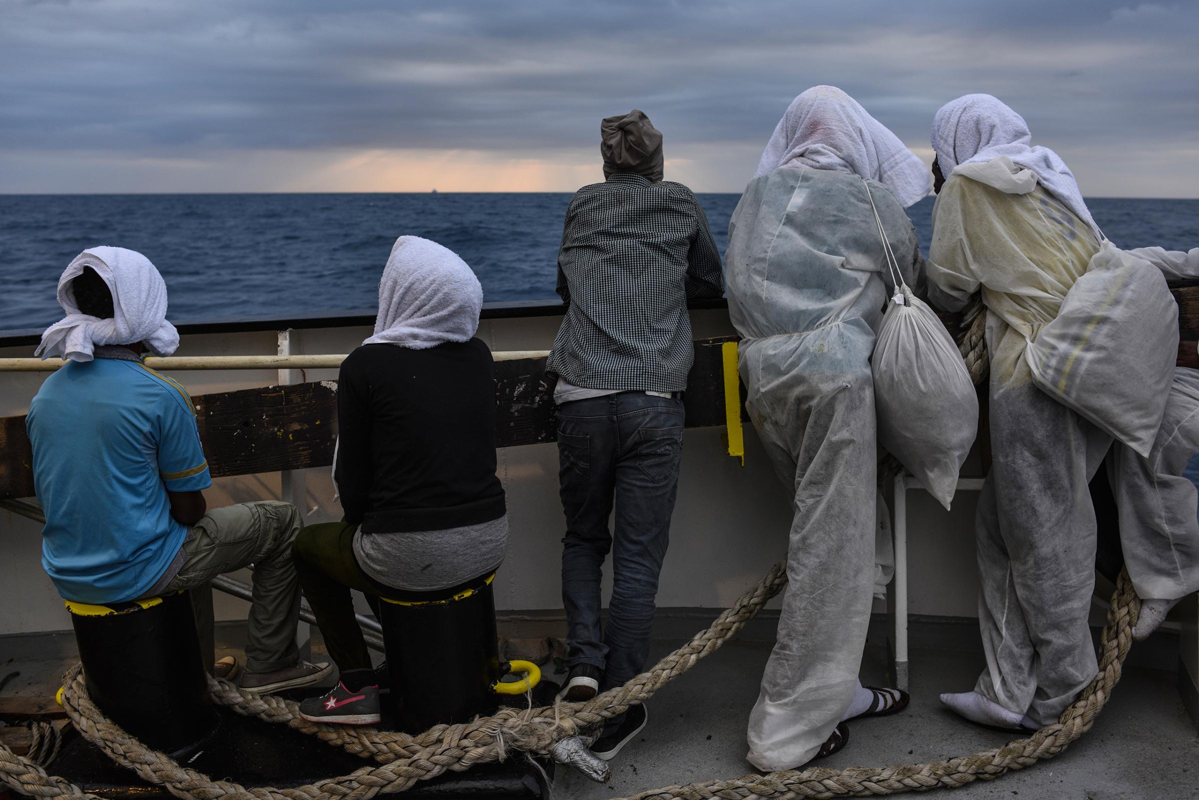 Migrants approaching the coast of Sicily, two days after they were rescued, Aug. 23, 2016.