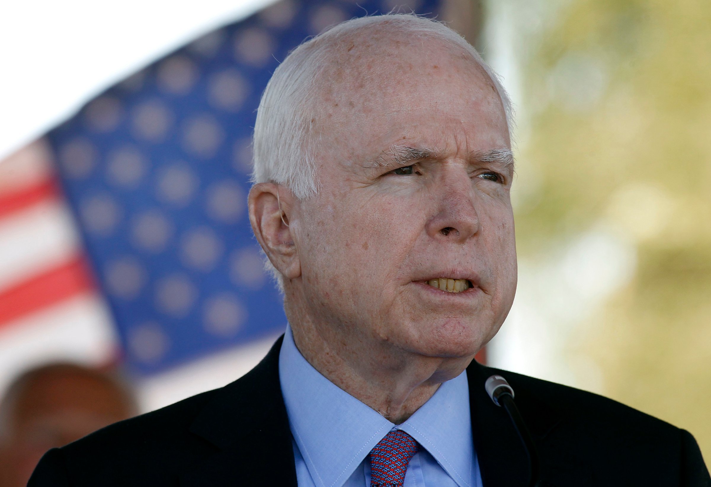 John McCain, R-Ariz, speaks during a Phoenix Memorial Day Ceremony at the National Memorial Cemetery of Arizona in Phoenix, May 30, 2016.