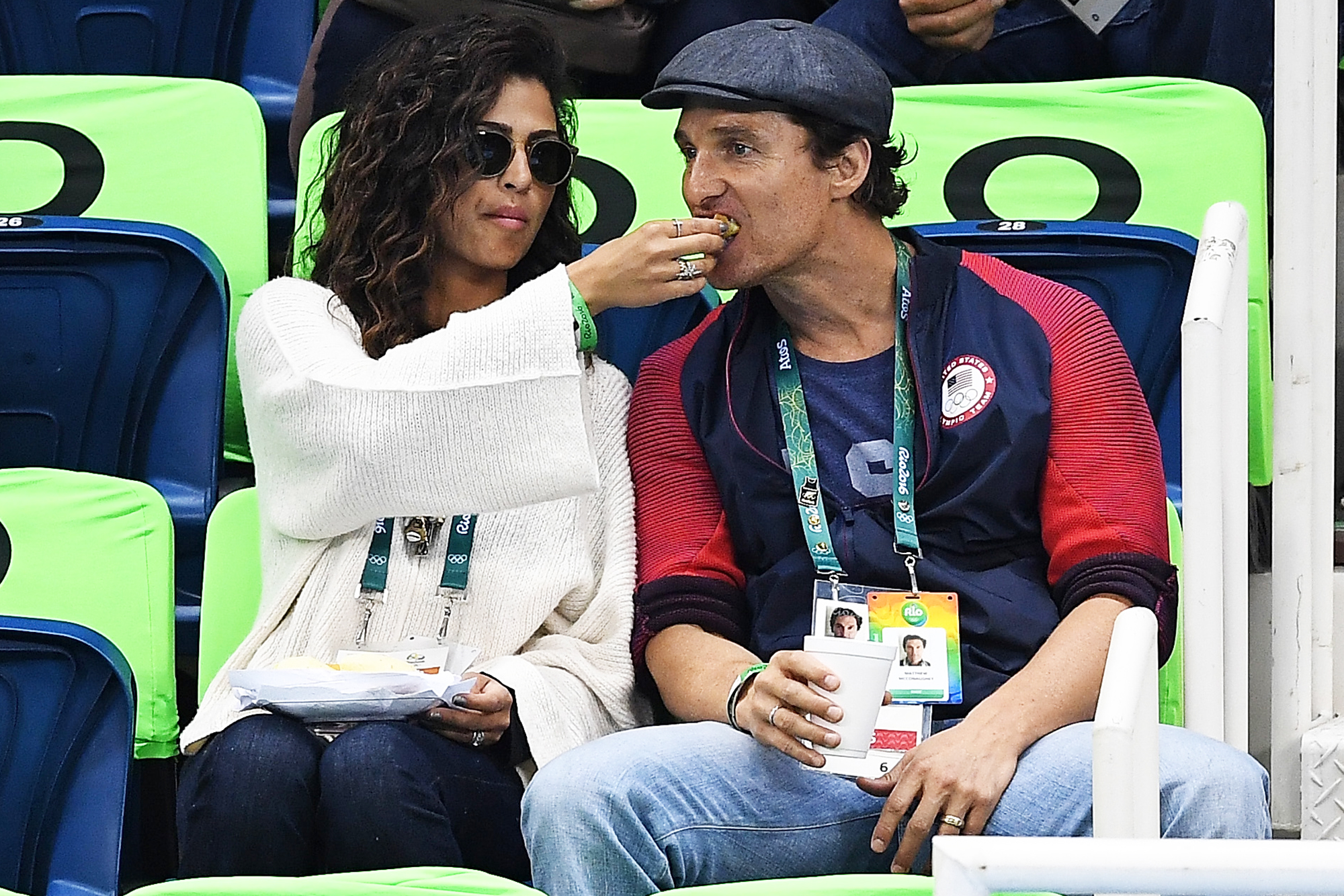 Matthew McConaughey and Camilla Alvez attend swimming semifinals and finals on Day 5 of the Rio 2016 Olympic Games, on Aug. 9, 2016 in Rio de Janeiro, Brazil.