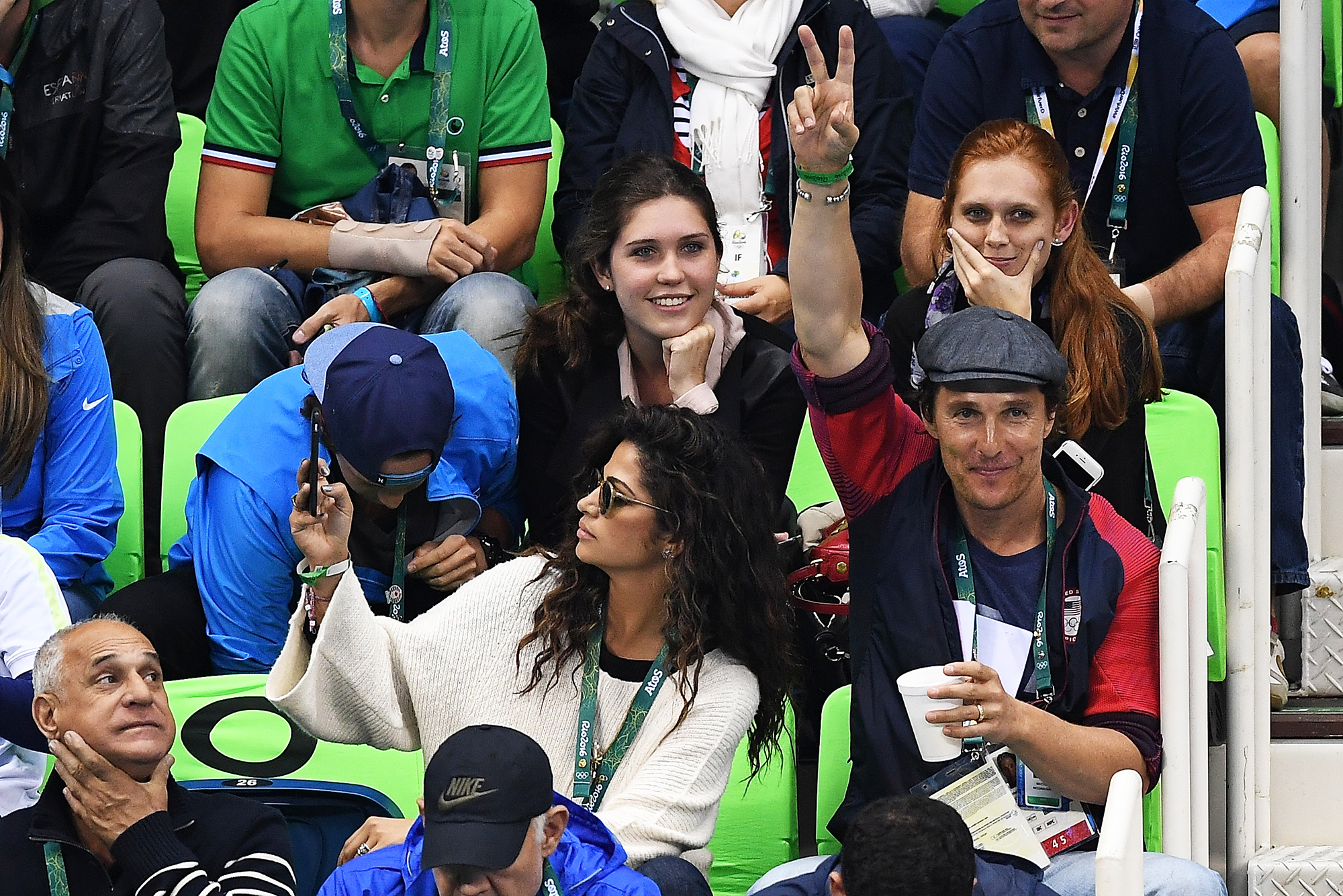 Matthew McConaughey and Camilla Alvez attend the swimming semifinals and finals on Day 5 of the Rio 2016 Olympic Games, on Aug. 9, 2016 in Rio de Janeiro, Brazil.