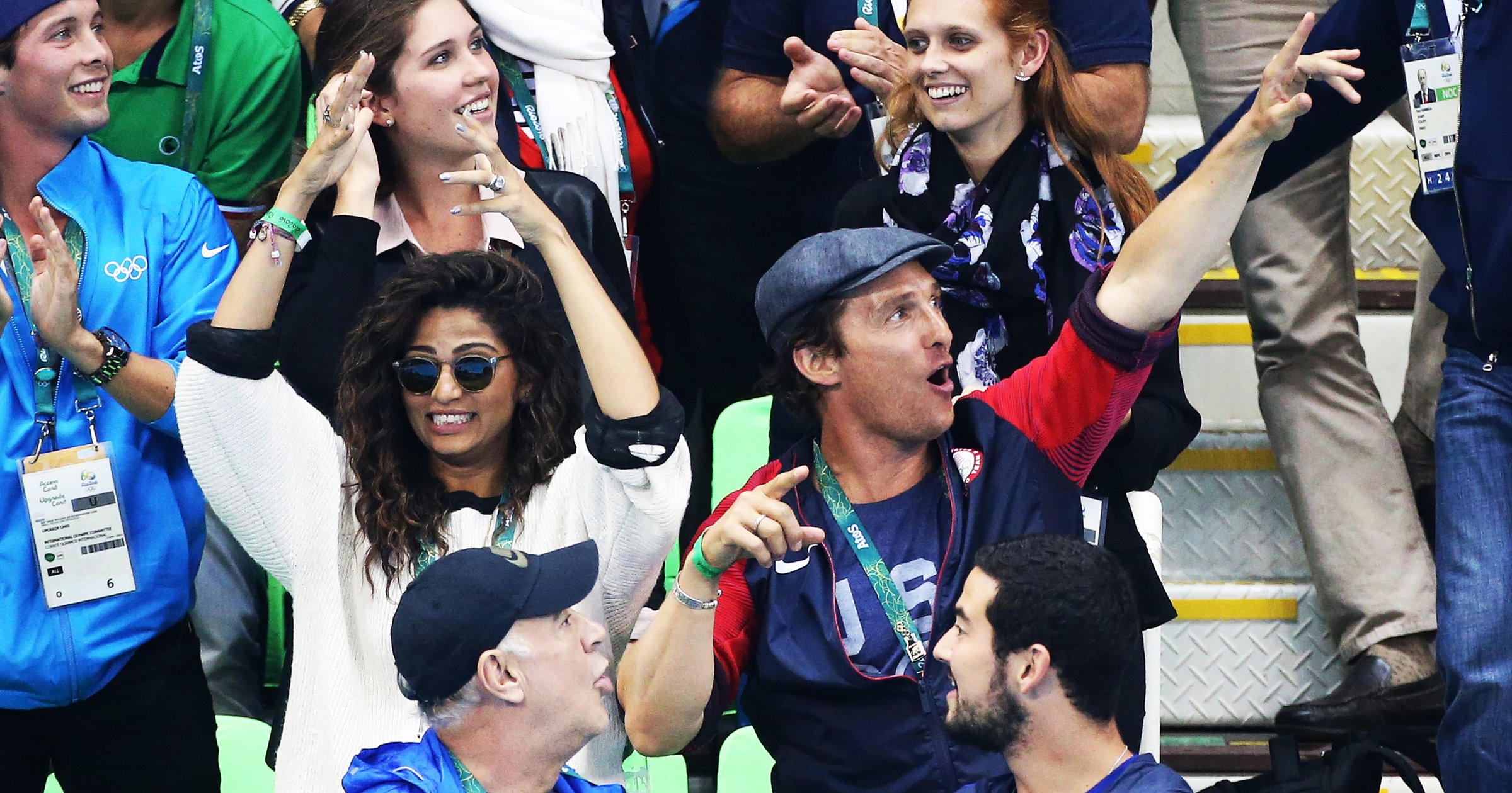 Matthew McConaughey and his wife Camila Alves attend the swimming finals on day 5 of the Rio 2016 Olympic Games at Olympic Aquatics Stadium, on Aug. 10, 2016 in Rio de Janeiro, Brazil.