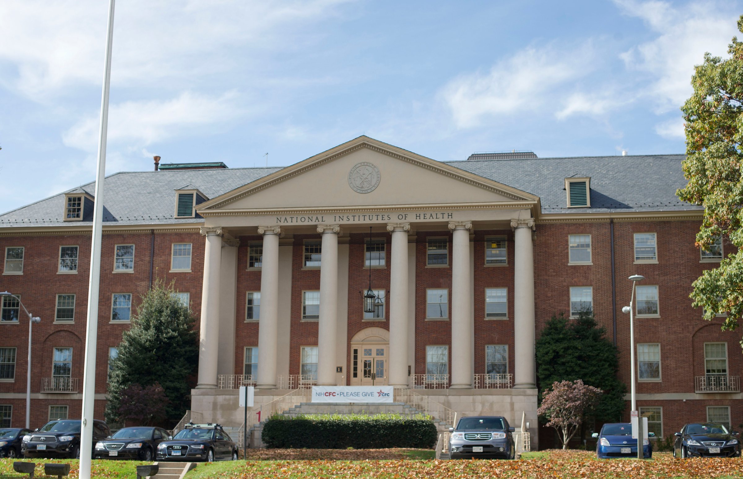 National Institutes of Health James Shannon building on the campus of NIH in Bethesda, Md., on Oct. 24, 2014.