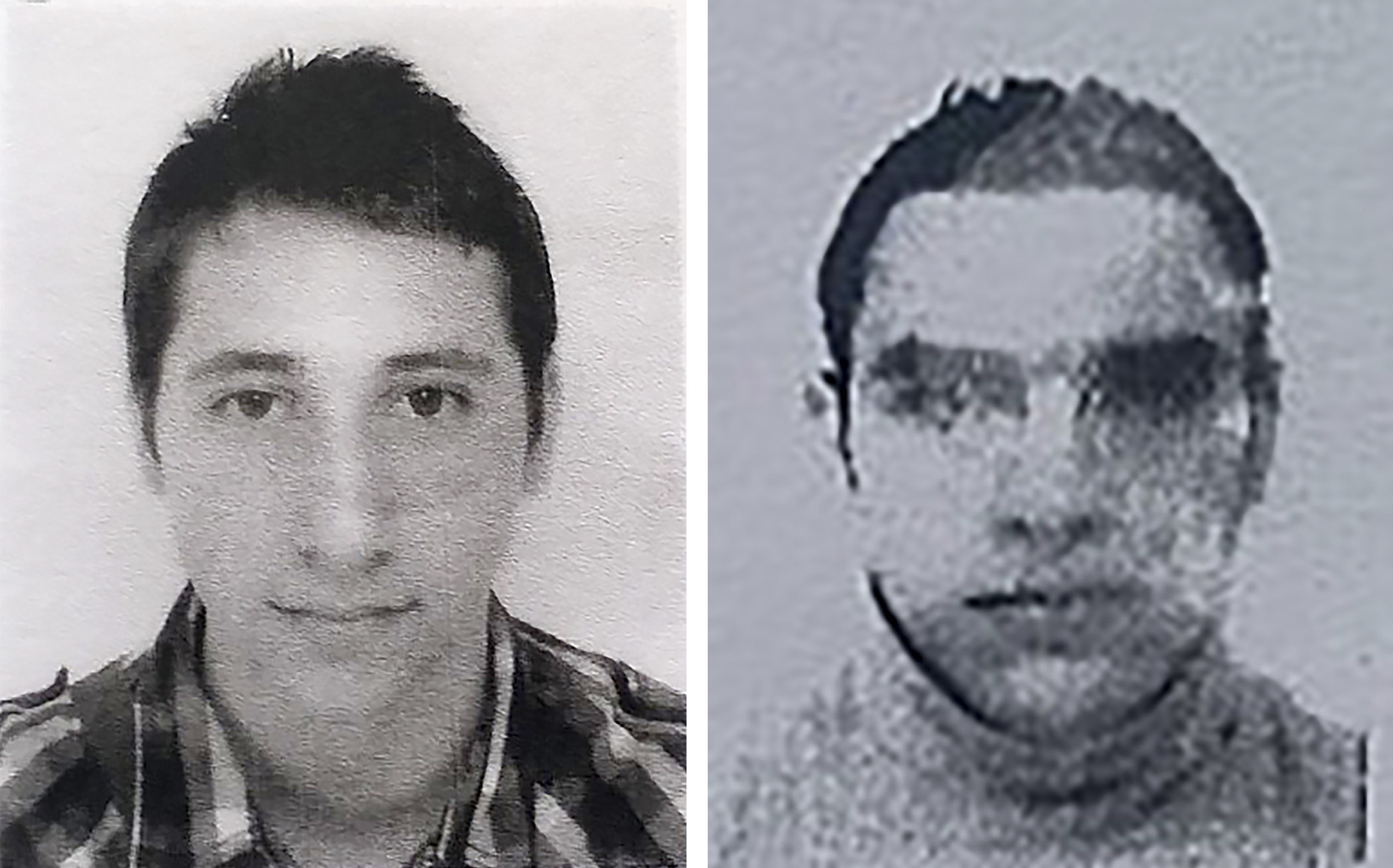 Left: Abdel Malik Petitjean, 19, one the two men who stormed into a church on July 26 in the northern French town of Saint-Etienne-du-Rouvray during morning mass and cut the throat of a 86-year-old priest at the altar. Right: A reproduction of the picture on the residence permit of Mohamed Lahouaiej-Bouhlel, the man who rammed his truck into a crowd celebrating Bastille Day in Nice on July 14. (Agence France-Presse—Getty Images)