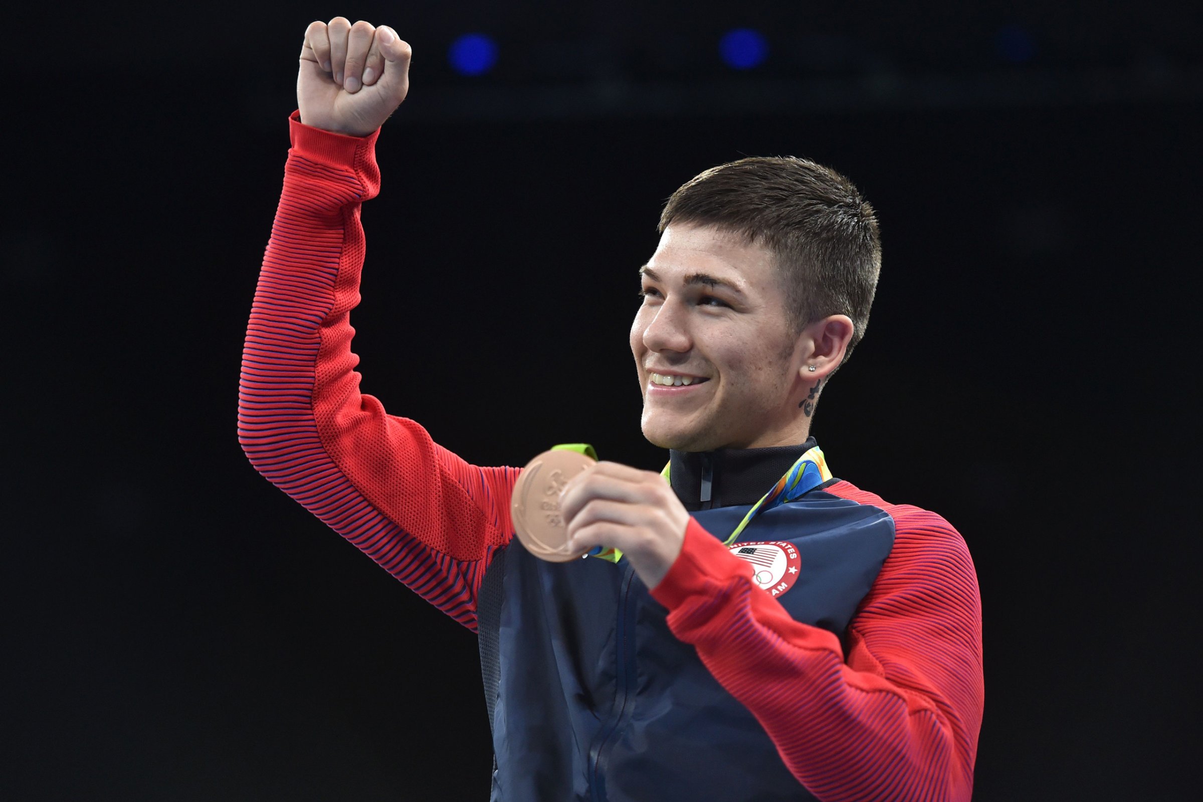USA's Nico Miguel Hernandez poses with his medal after winning in the boxing matches in the Rio Olympics at the Rio 2016 Olympic Games in Rio de Janeiro on August 14, 2016. Hasanboy Dusmatov won Uzbekistan's first gold medal of the Rio Olympics when he beat Colombia's Yurberjen Martinez on unanimous points. Bronze medals went to Cuba's Joahnys Argilagos of Cuba and the American Nico Hernandez, who each lost in the semi-finals. / AFP / YURI CORTEZ (Photo credit should read YURI CORTEZ/AFP/Getty Images)