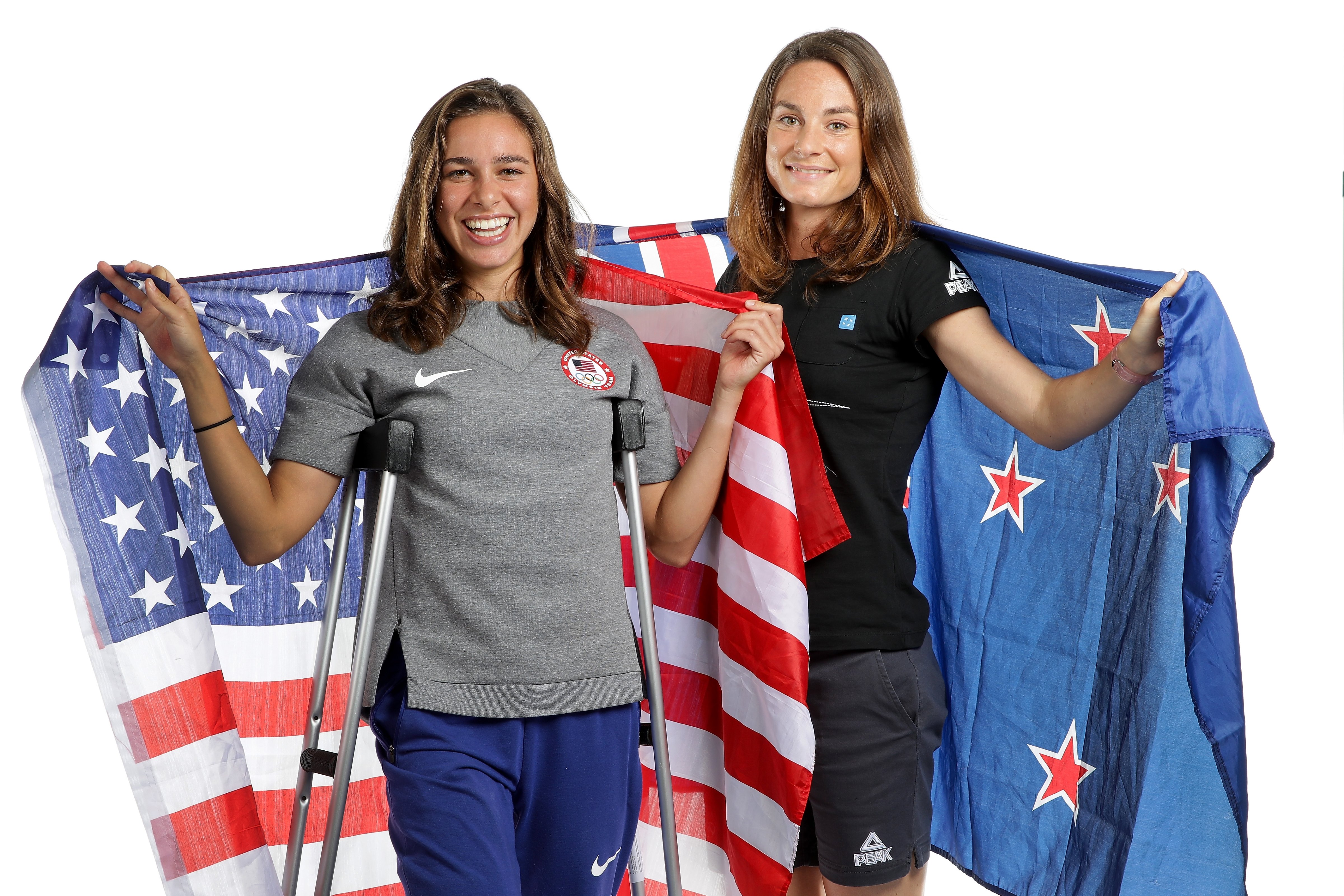 RIO DE JANEIRO, BRAZIL - AUGUST 17:  New Zealand distance runner, Nikki Hamblin and American runner, Abbey D'Agostino pose for a portrait on August 17, 2016 in Rio de Janeiro, Brazil. Hamblin and D'Agostino came last in their 5000m heat on Tuesday after they collided and fell midway through their race. The pair have been commended for their sportsmanship after they helped each other up to finish the race.  (Photo by Chris Graythen/Getty Images) (Chris Graythen—Getty Images)