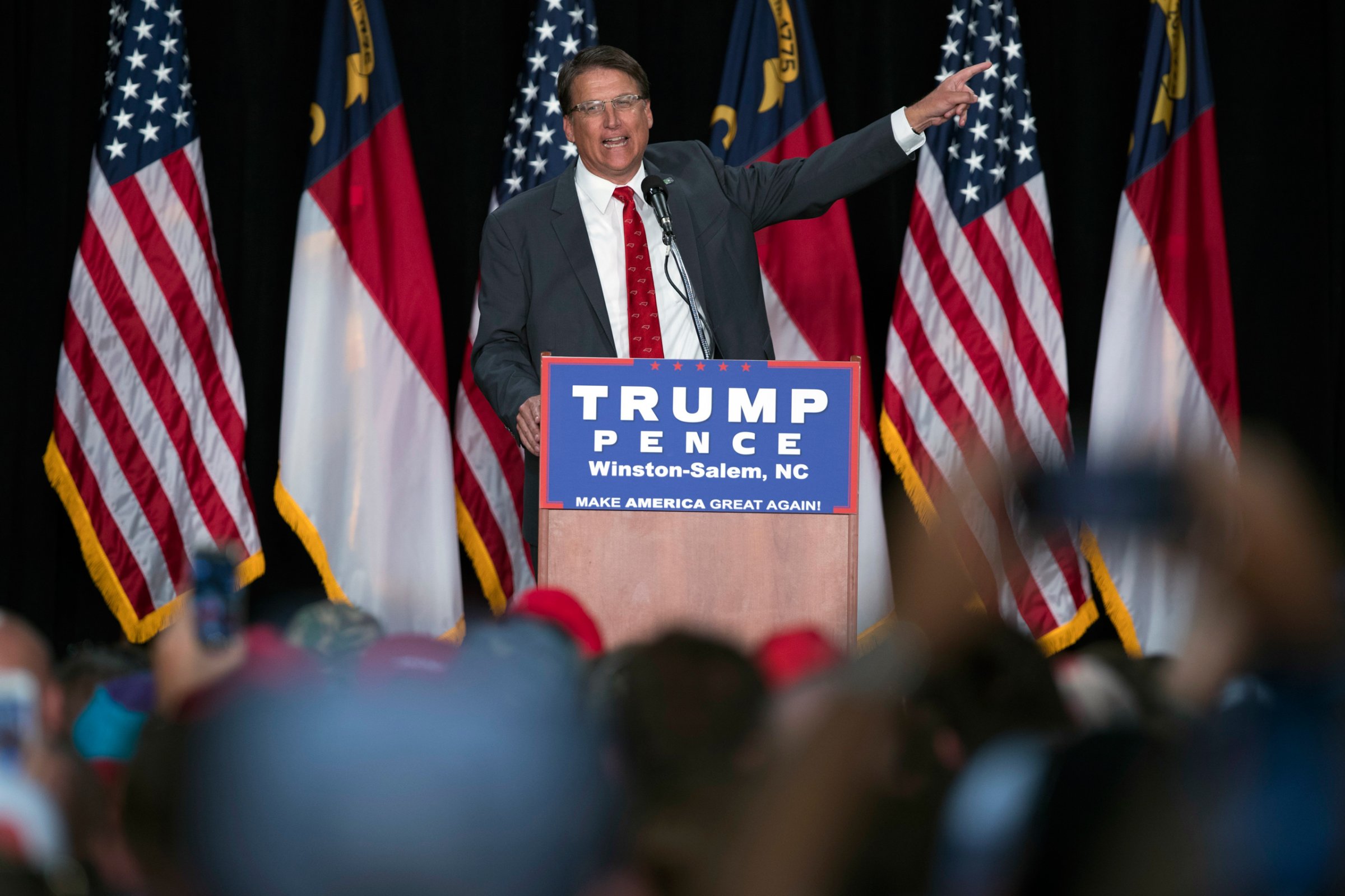 Gov. Pat McCrory, R-N.C., speaks during a campaign rally supporting Republican presidential candidate Donald Trump, Monday, July 25, 2016, in Winston-Salem, N.C. (AP Photo/Evan Vucci)