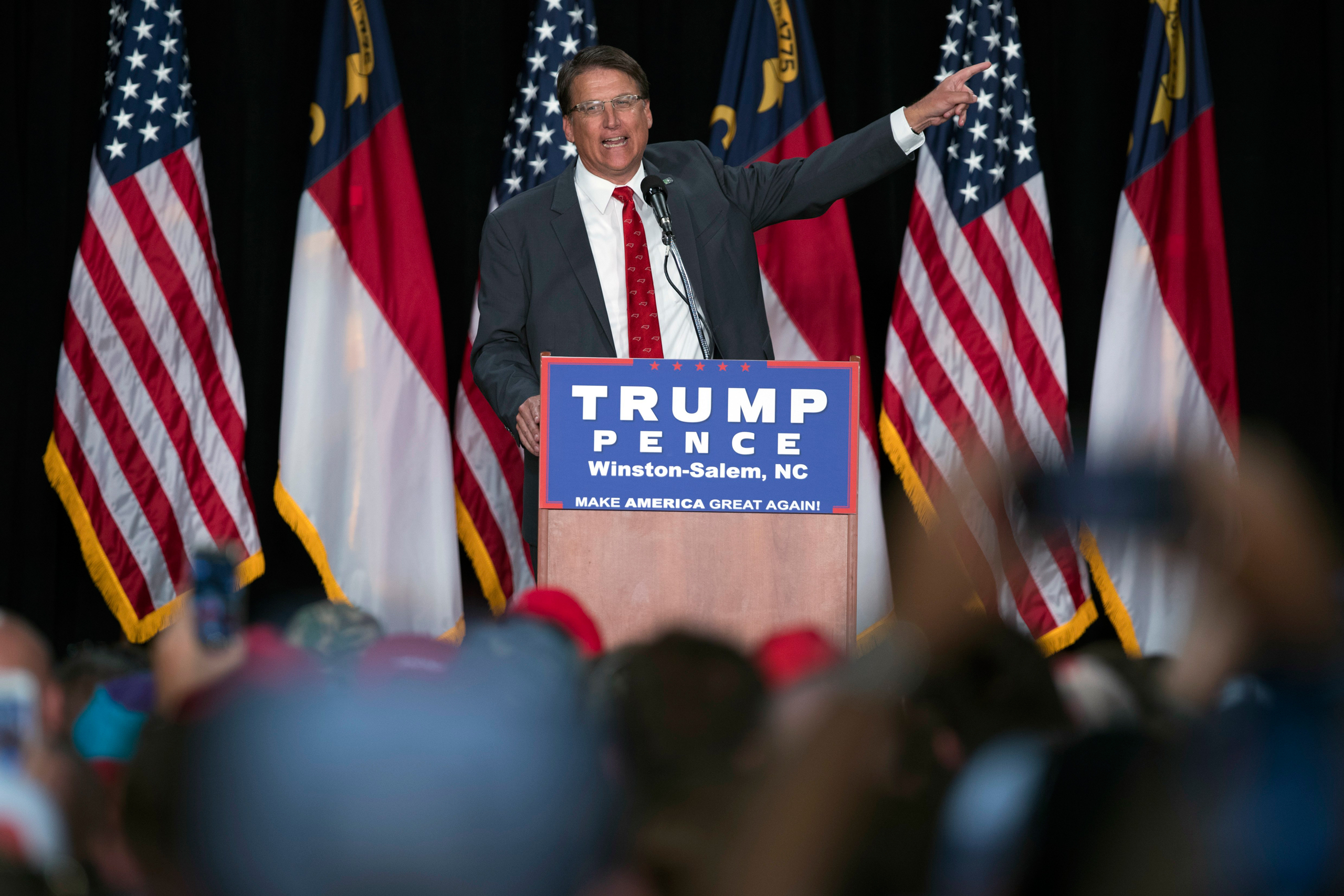 Gov. Pat McCrory speaks during a campaign rally supporting Republican presidential candidate Donald Trump  in Winston-Salem, N.C., on July 25, 2016. (Evan Vucci—AP)