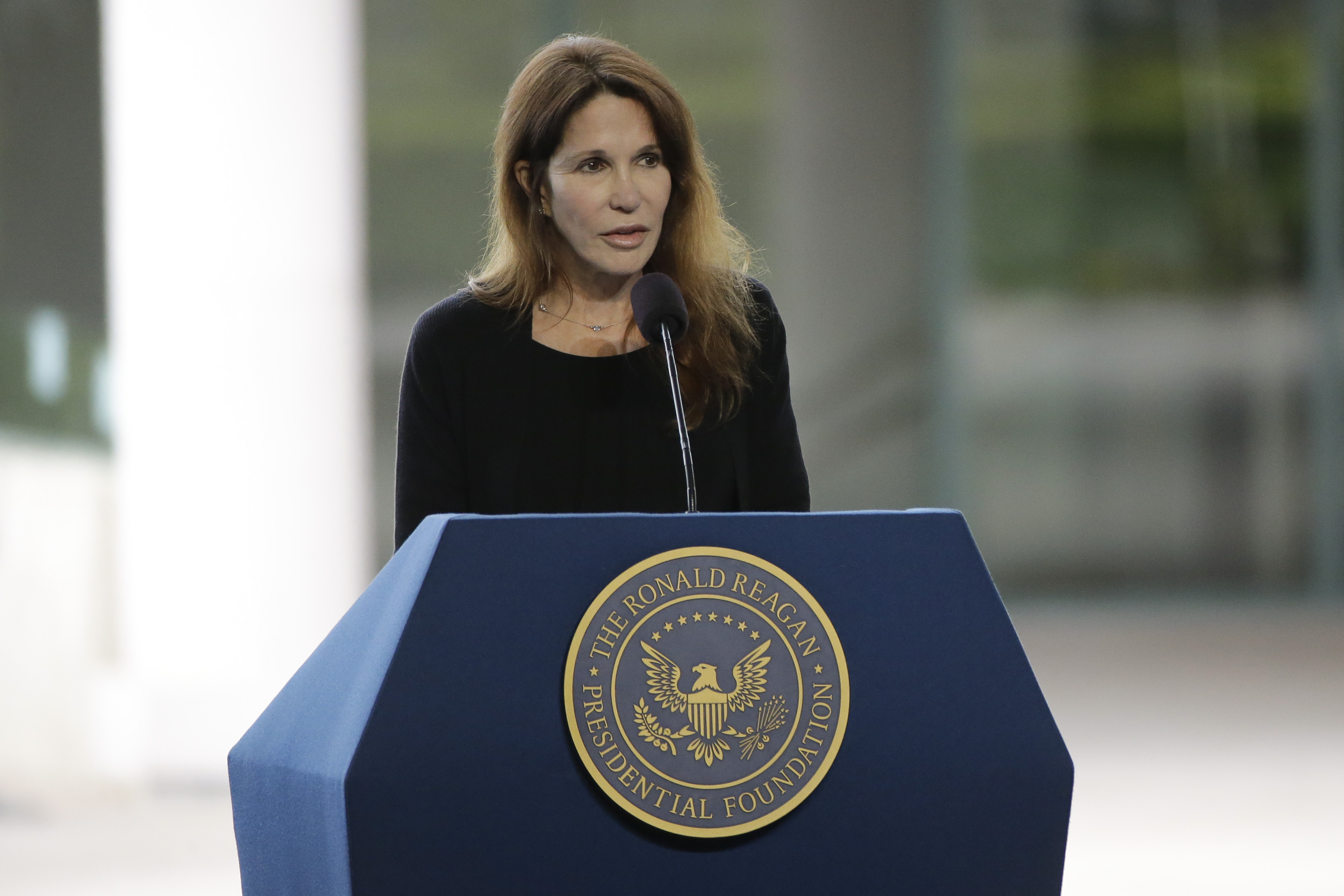 Patti Davis, daughter of late former President Ronald Reagan and Nancy Reagan speaks during the funeral service for the former First Lady at the Ronald Reagan Presidential Library March 11, 2016. (Jae C. Hong—AP)