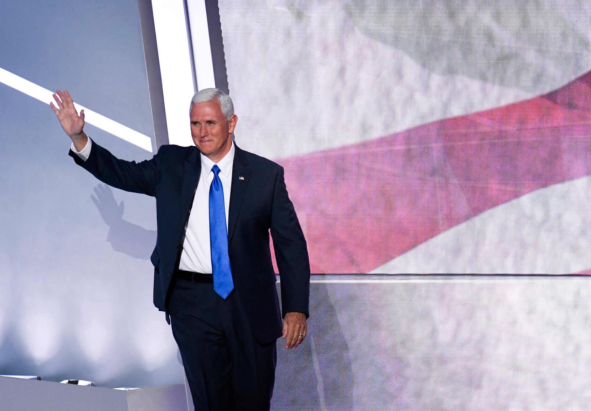 Indiana Gov. Mike Pence, and Vice Presidential nominee, takes the stage to speak at the 2016 Republican National Convention in Cleveland on July 20, 2016.