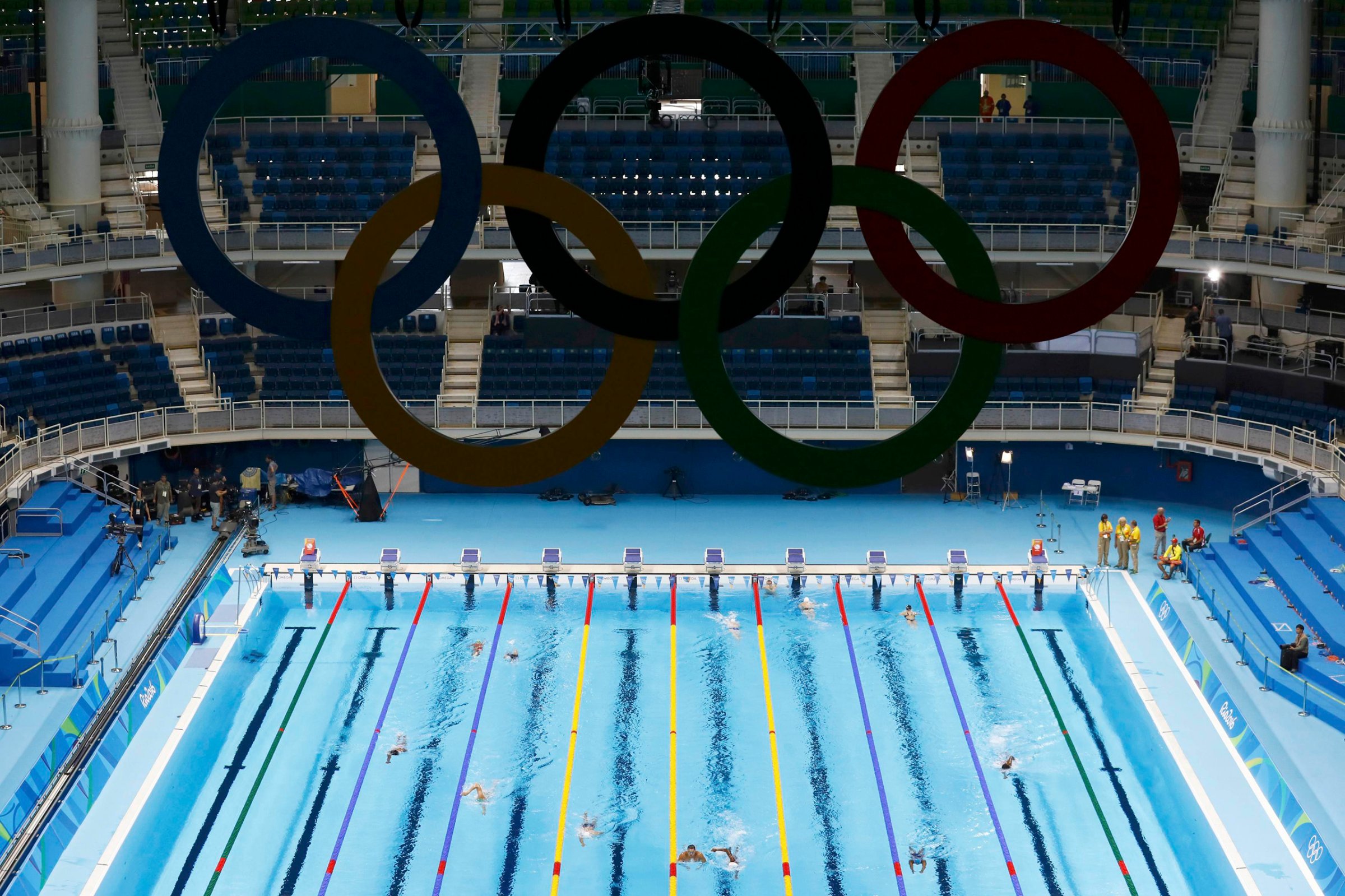 General view of the Olympic swimming venue in Rio de Janeiro on Aug. 02, 2016.