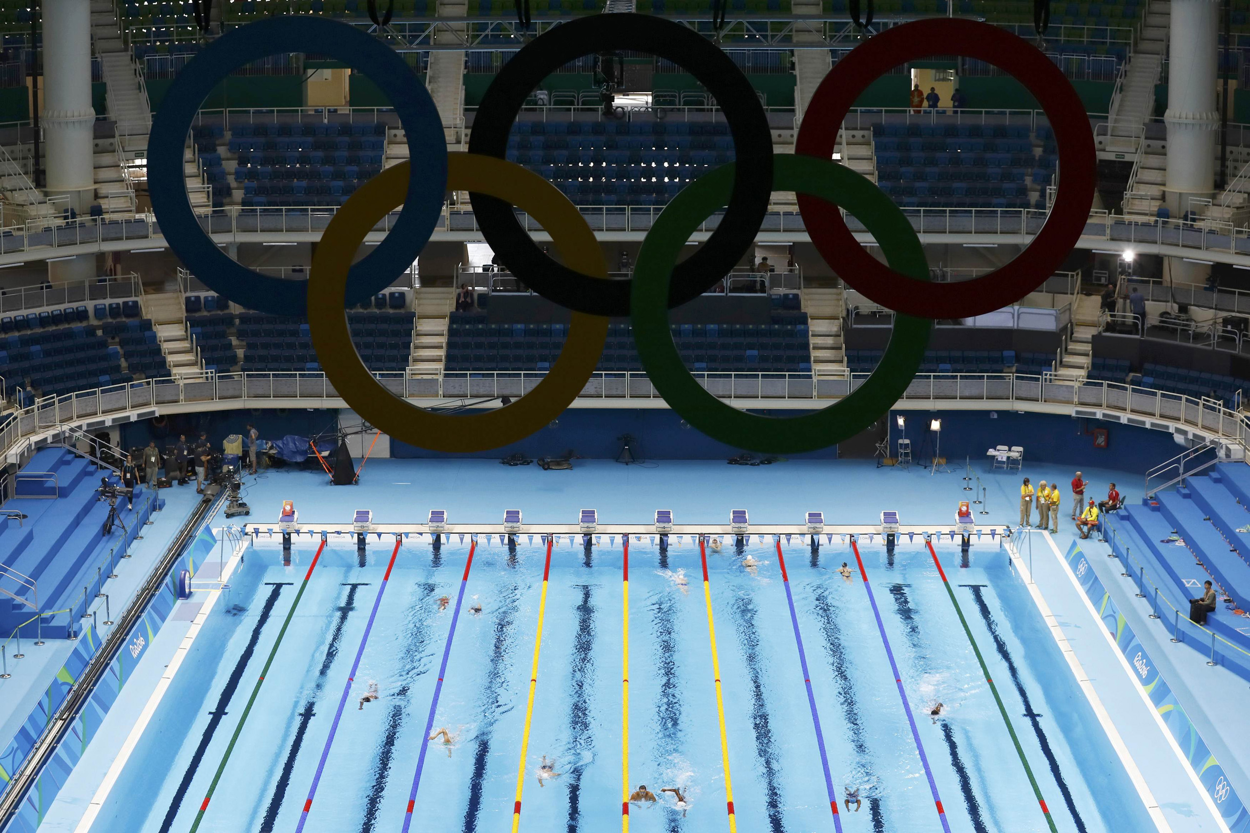 General view of the Olympic swimming venue in Rio de Janeiro on Aug. 02, 2016. (Stefan Wermuth—Reuters)