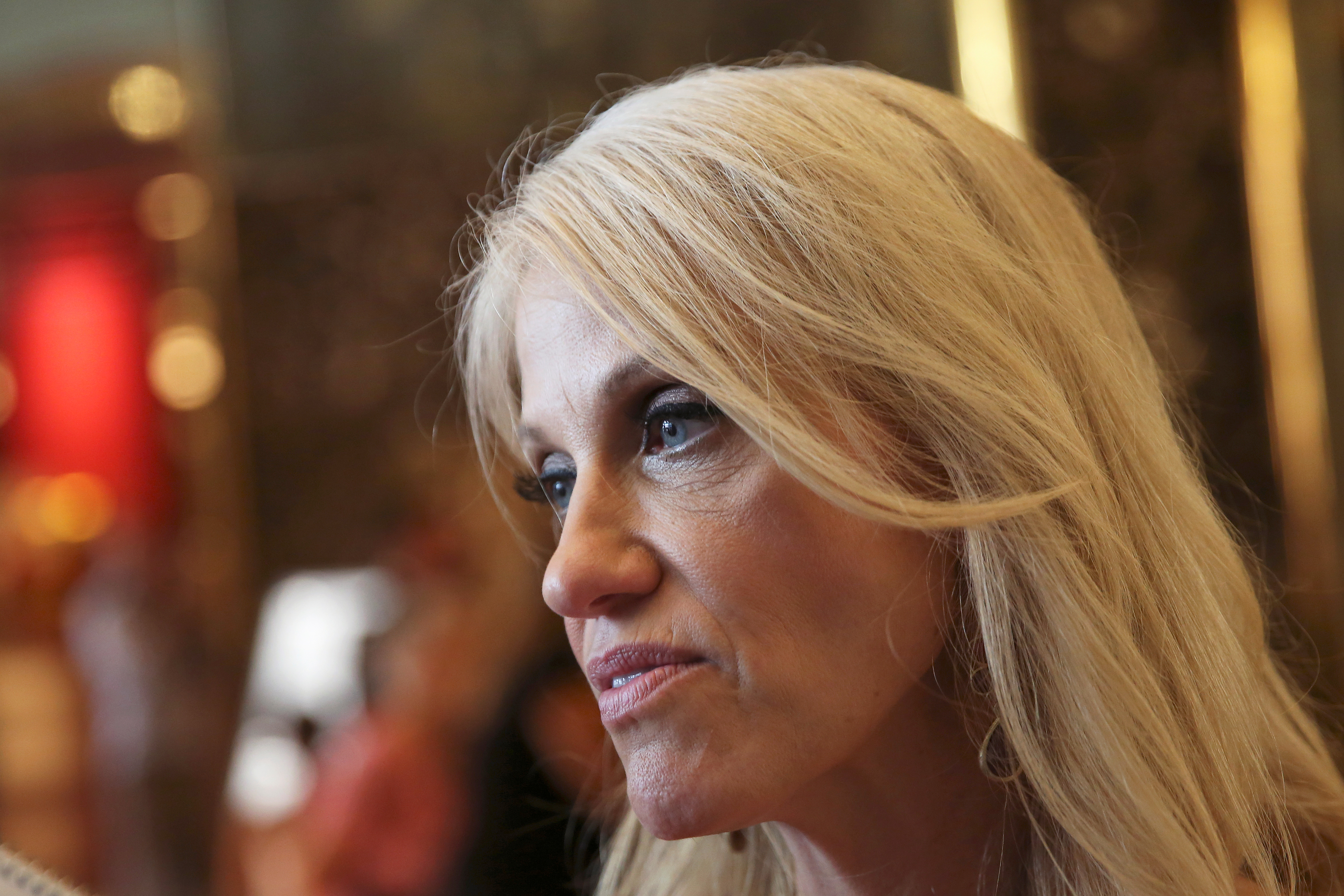 Campaign manager Kellyanne Conway for U.S. Republican presidential nominee Donald Trump speaks to the media at Trump Tower in the Manhattan borough of New York, U.S., August 17, 2016. (Carlo Allegri—Reuters)