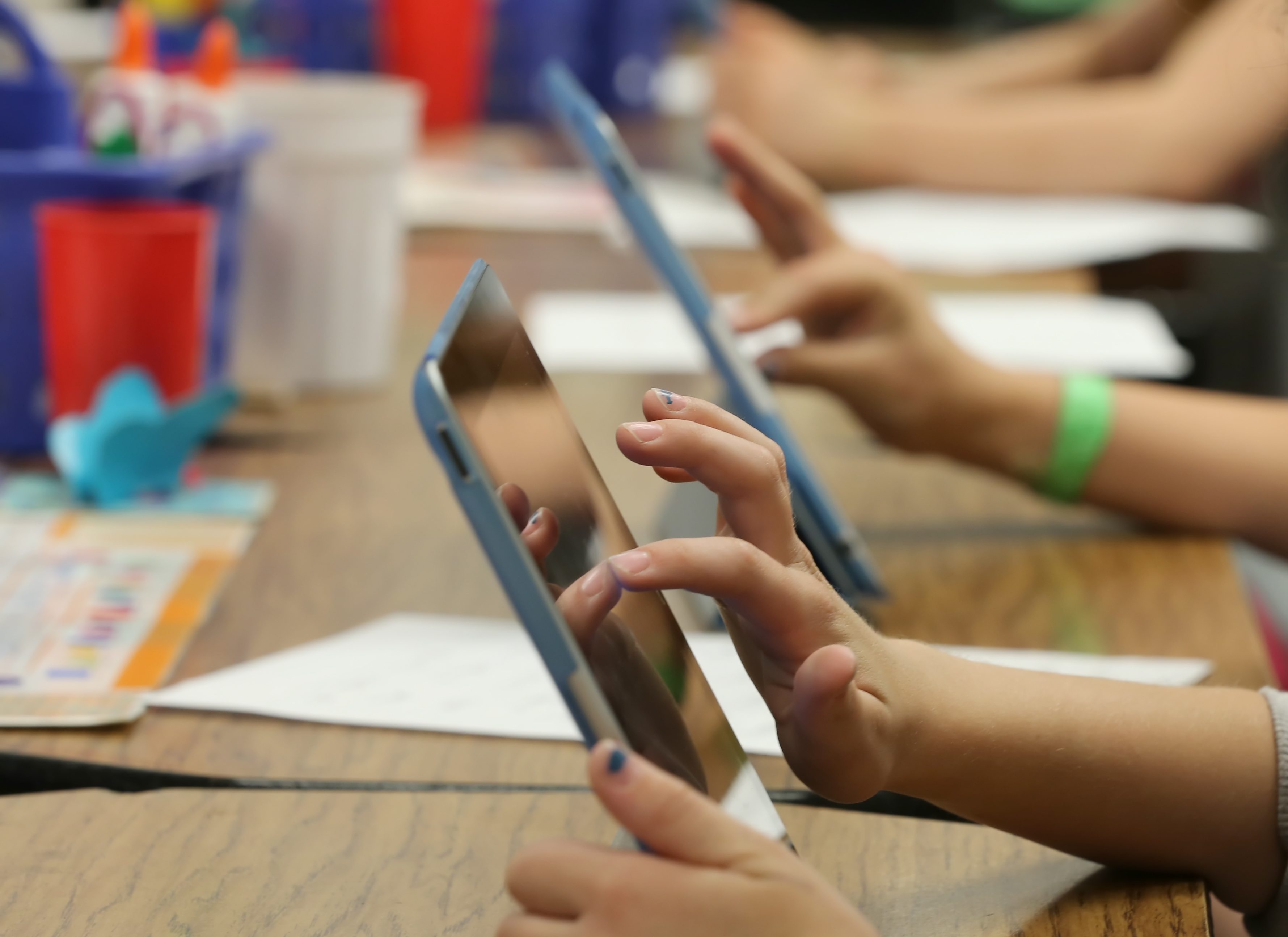 Second graders work on iPads as part of their classroom work in a Utah elementary school on Monday, May 20, 2013. (George Frey—Bloomberg/Getty Images)