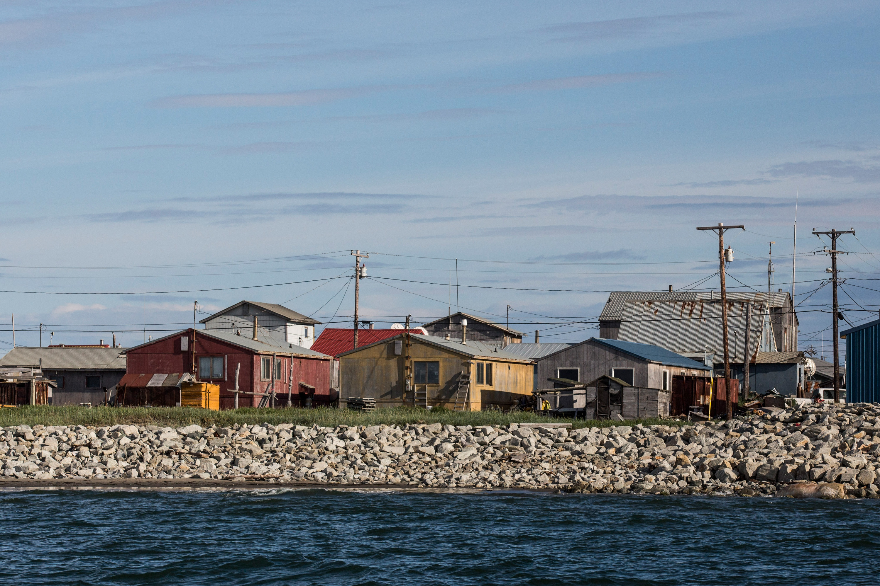 The village of Shishmaref, Alaska, which sits upon the Chukchi sea, is seen on July 9, 2015. (Andrew Burton—Getty Images)