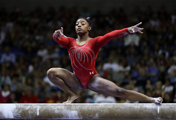 Simone Biles competes on the balance beam during Day 2 of the 2016 U.S. Women's Gymnastics Olympic Trials at SAP Center on July 10, 2016 in San Jose, California.
