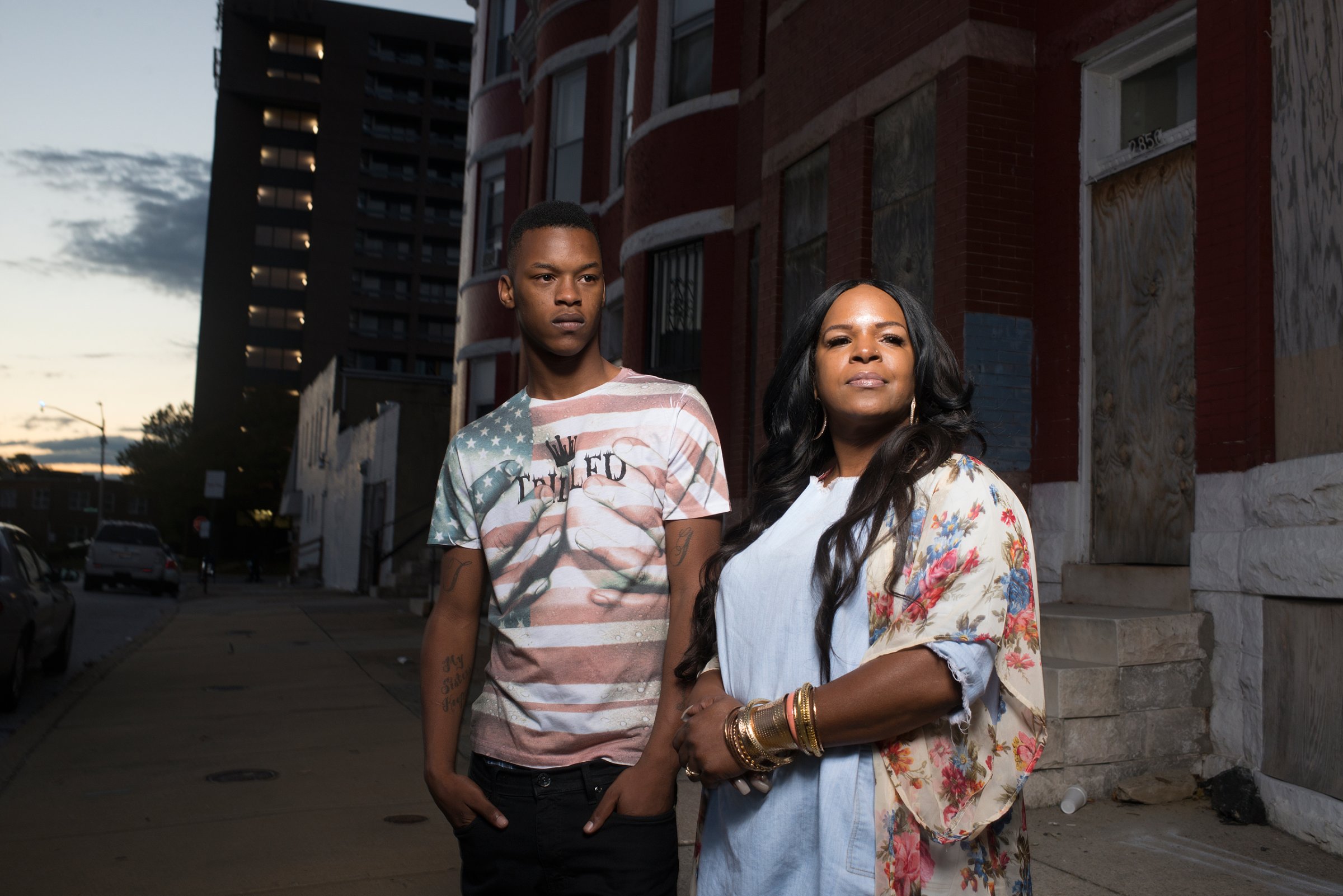 Michael Singleton and his mother Toya Graham outside their home in Baltimore on Oct. 14, 2015.
