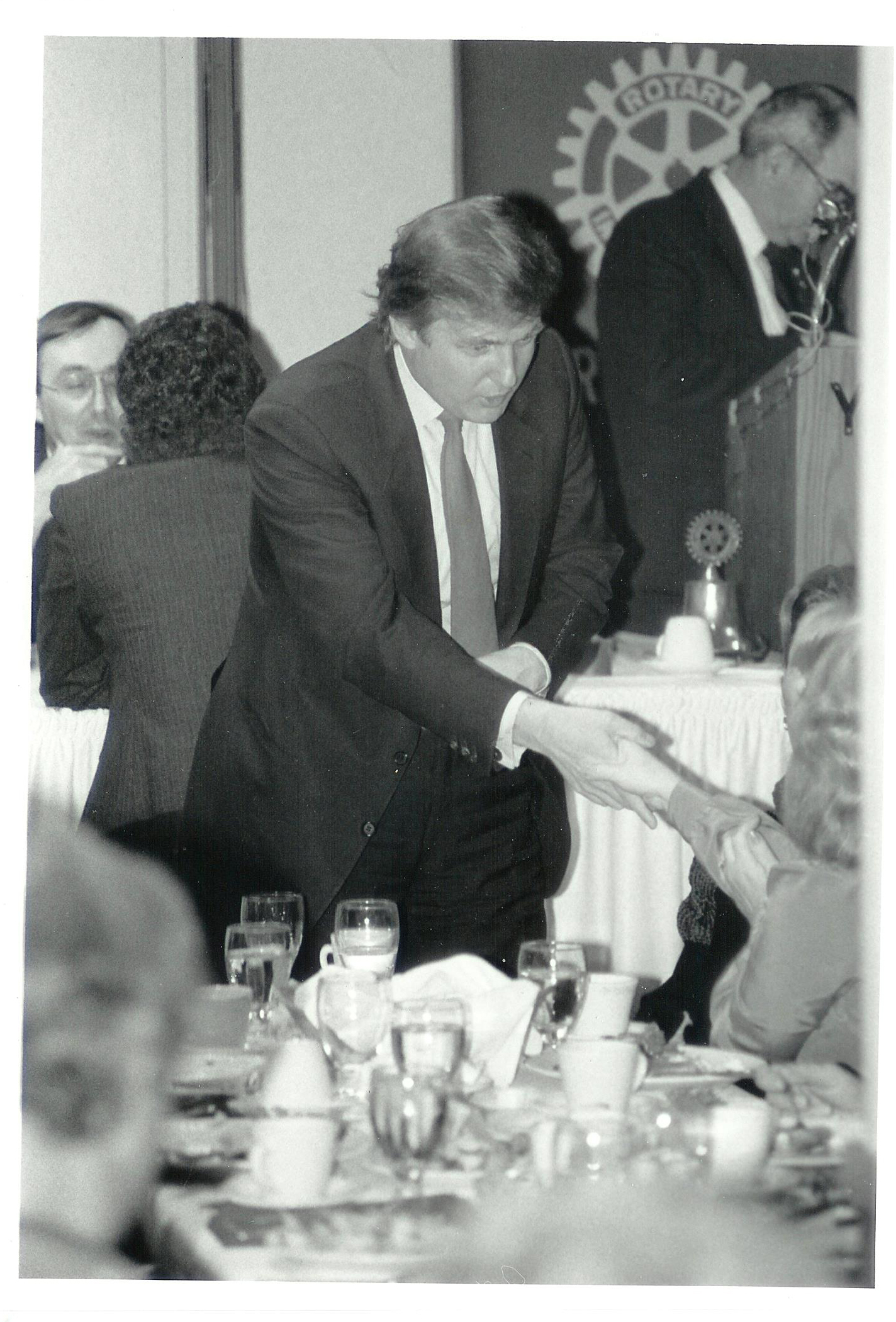 Donald Trump talks to people attending his address to the Rotary Club in Portsmouth, N.H., on Oct. 22, 1987. (Courtesy of Mike Dunbar)
