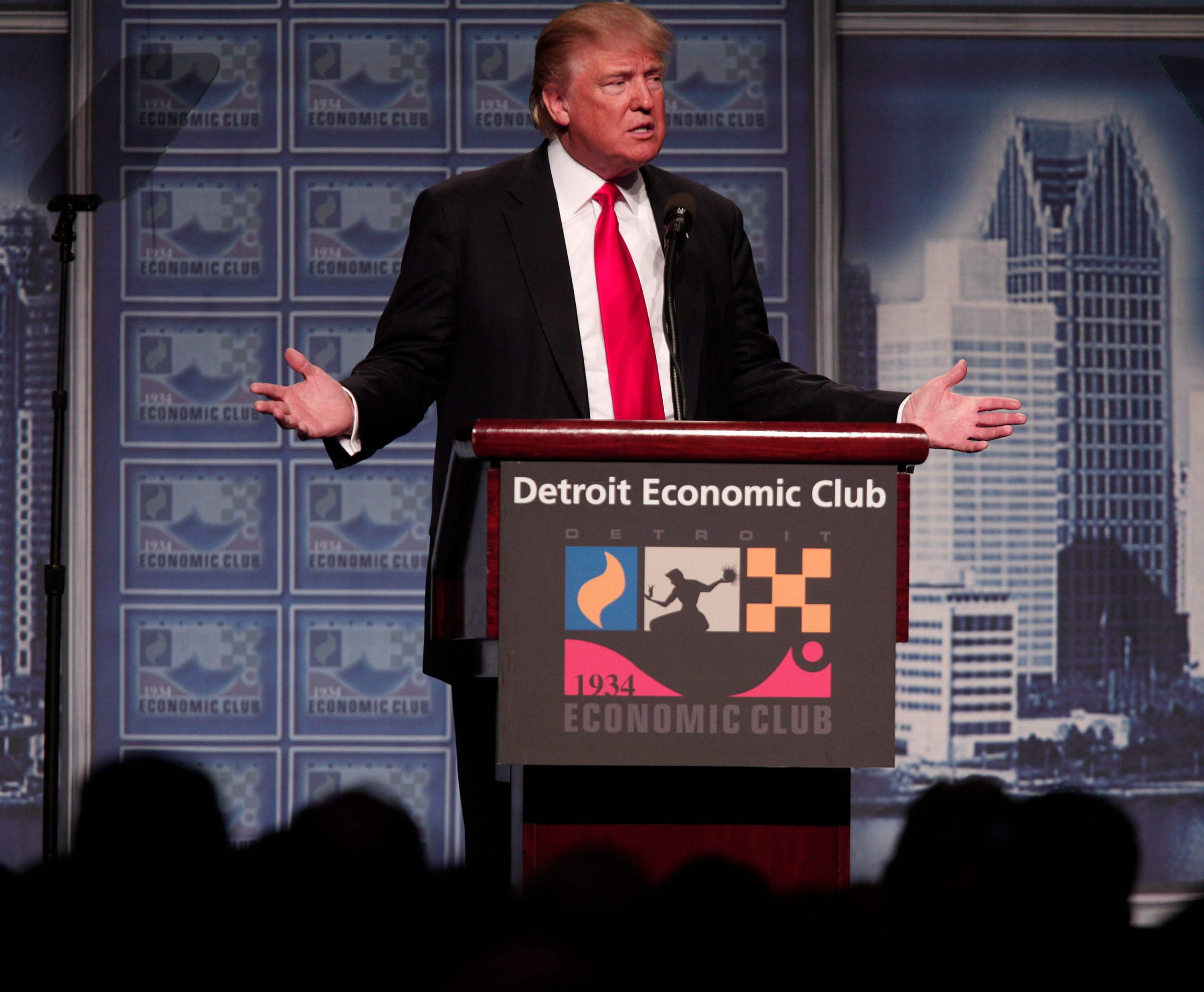Republican presidential candidate Donald Trump delivers an economic policy address detailing his economic plan at the Detroit Economic Club in Detroit on Aug. 8, 2016.