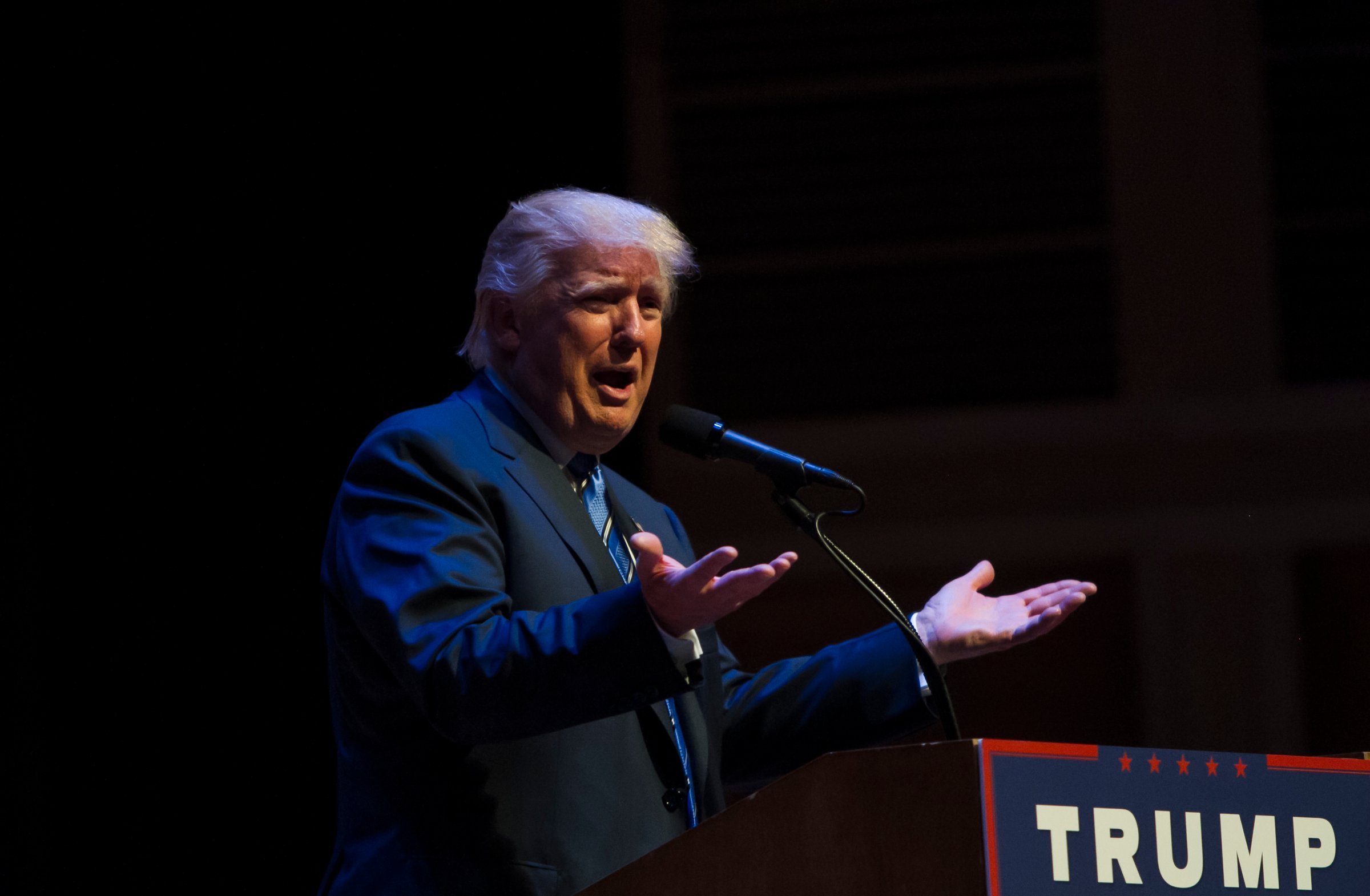 Republican Presidential candidate Donald Trump speaks at the Merrill Auditorium in Portland, Maine, on Aug. 4, 2016.