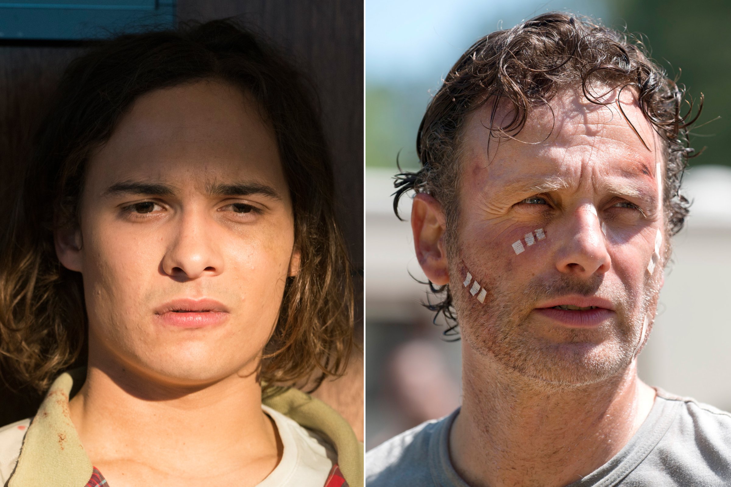 Frank Dillane as Nick Clark in Fear the Walking Dead and Andrew Lincoln as Rick Grimes in The Walking Dead.