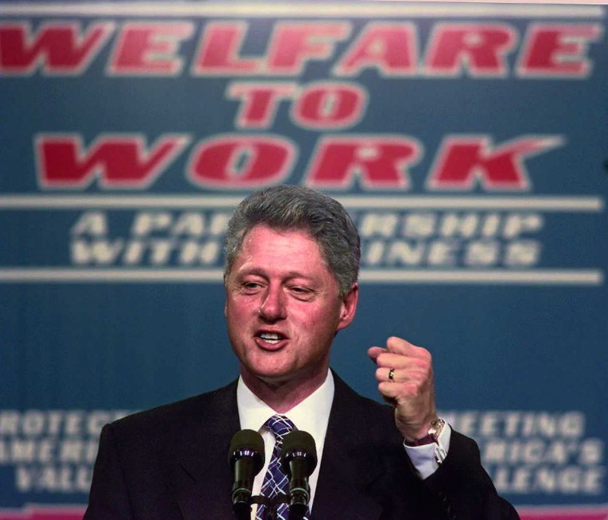 President Bill Clinton clinches his fist during an Oct. 27, 1996, speech on welfare reform at Vanderbilt University Medical Center in Nashville (Paul J. Richards—AFP/Getty Images)
