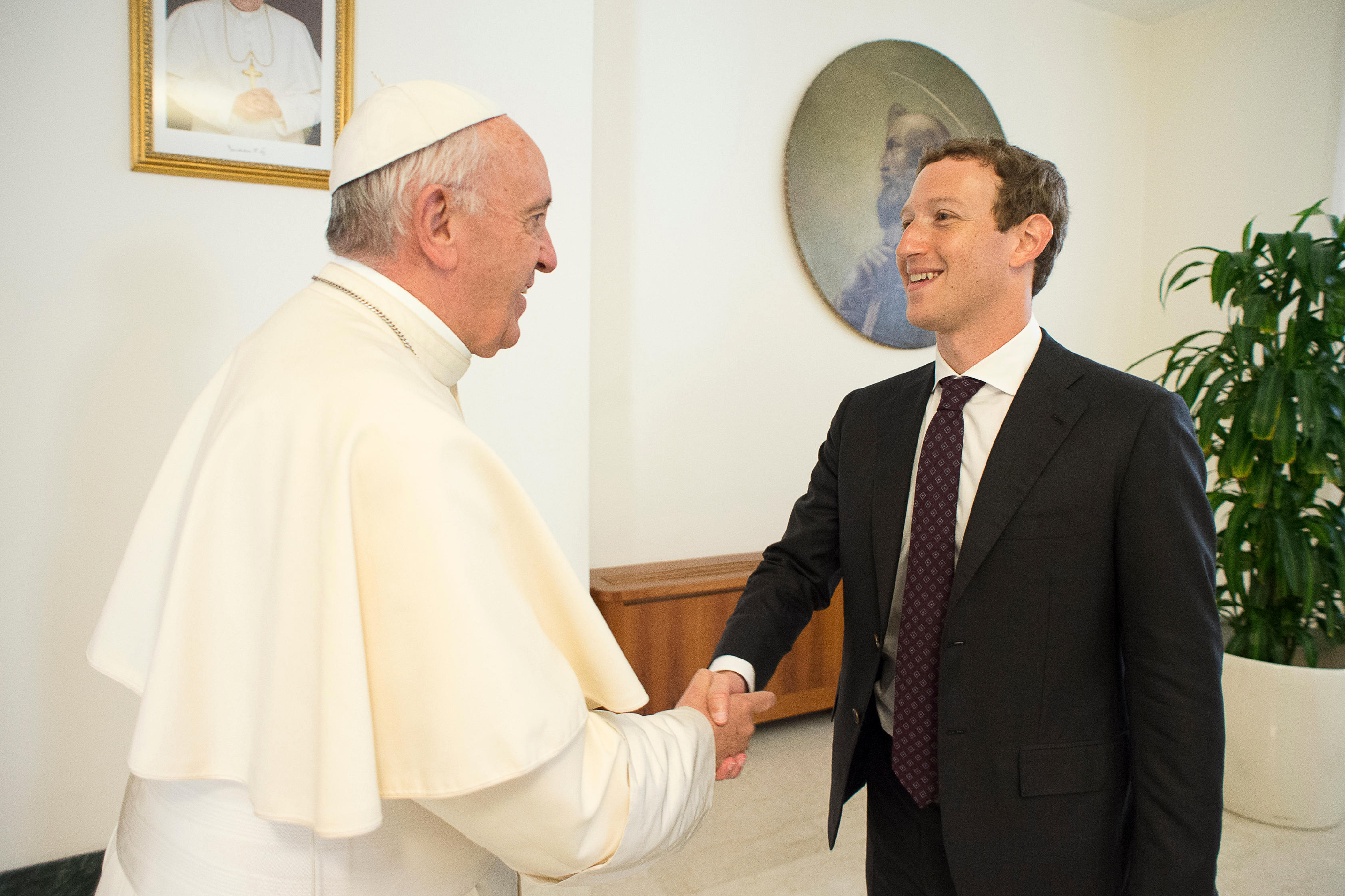 Pope Francis meets Mark Zuckerberg at the Vatican on Aug. 29, 2016.
