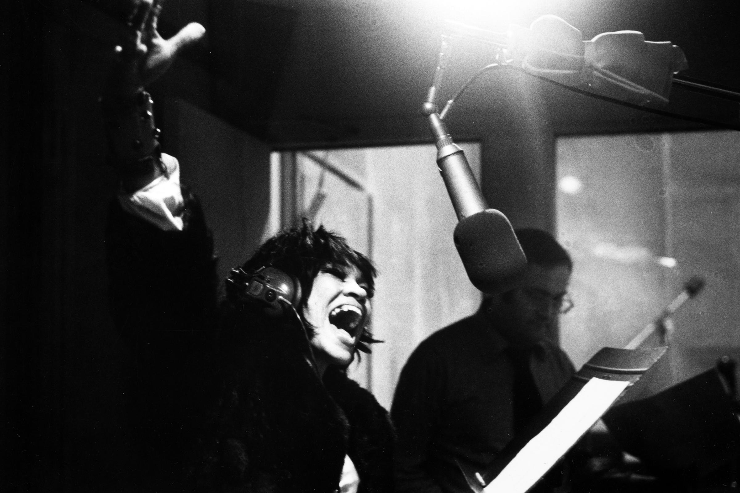 Afro-Cuban singer La Lupe in a recording studio in New York.