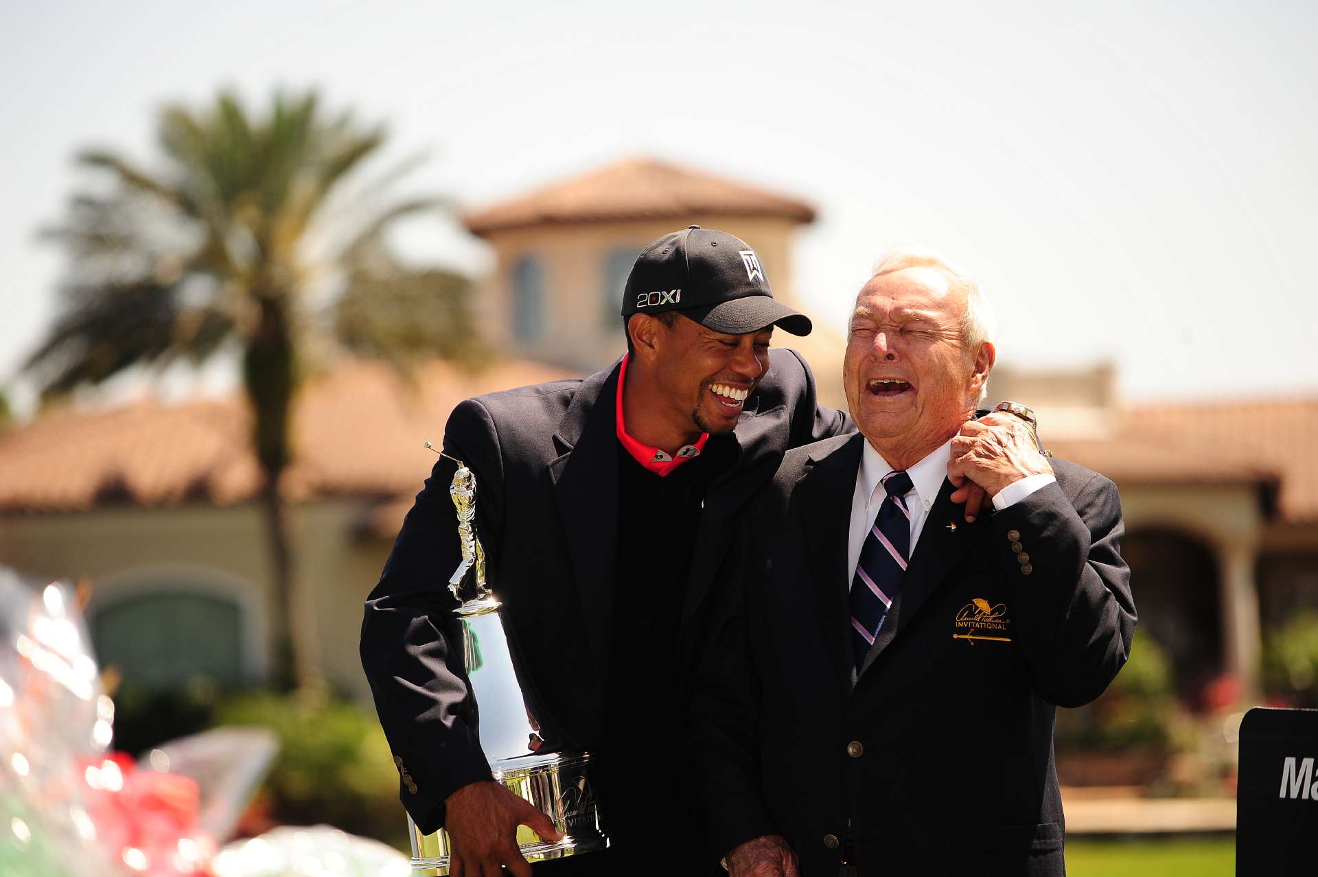 Tiger Woods and Arnold Palmer laughing during the Arnold Palmer Invitational at Bay Hill Club and Lodge in Orlando, Fla on March 25, 2013.