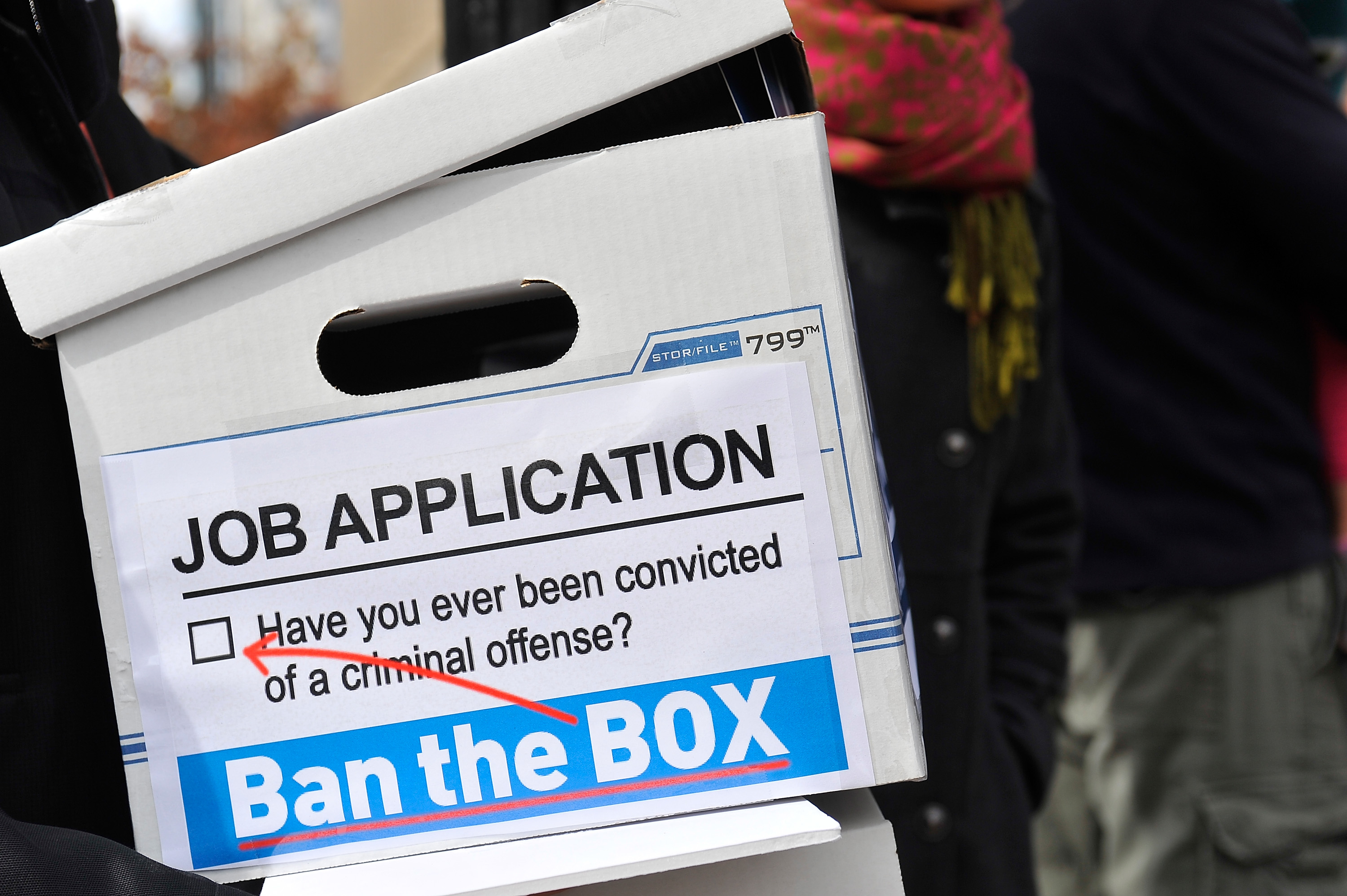 Outreach materials at a press conference for the Ban The Box Petition Delivery to The White House in Washington, D.C., on Oct. 26, 2015. (Larry French—ColorOfChange.org/Getty Images)