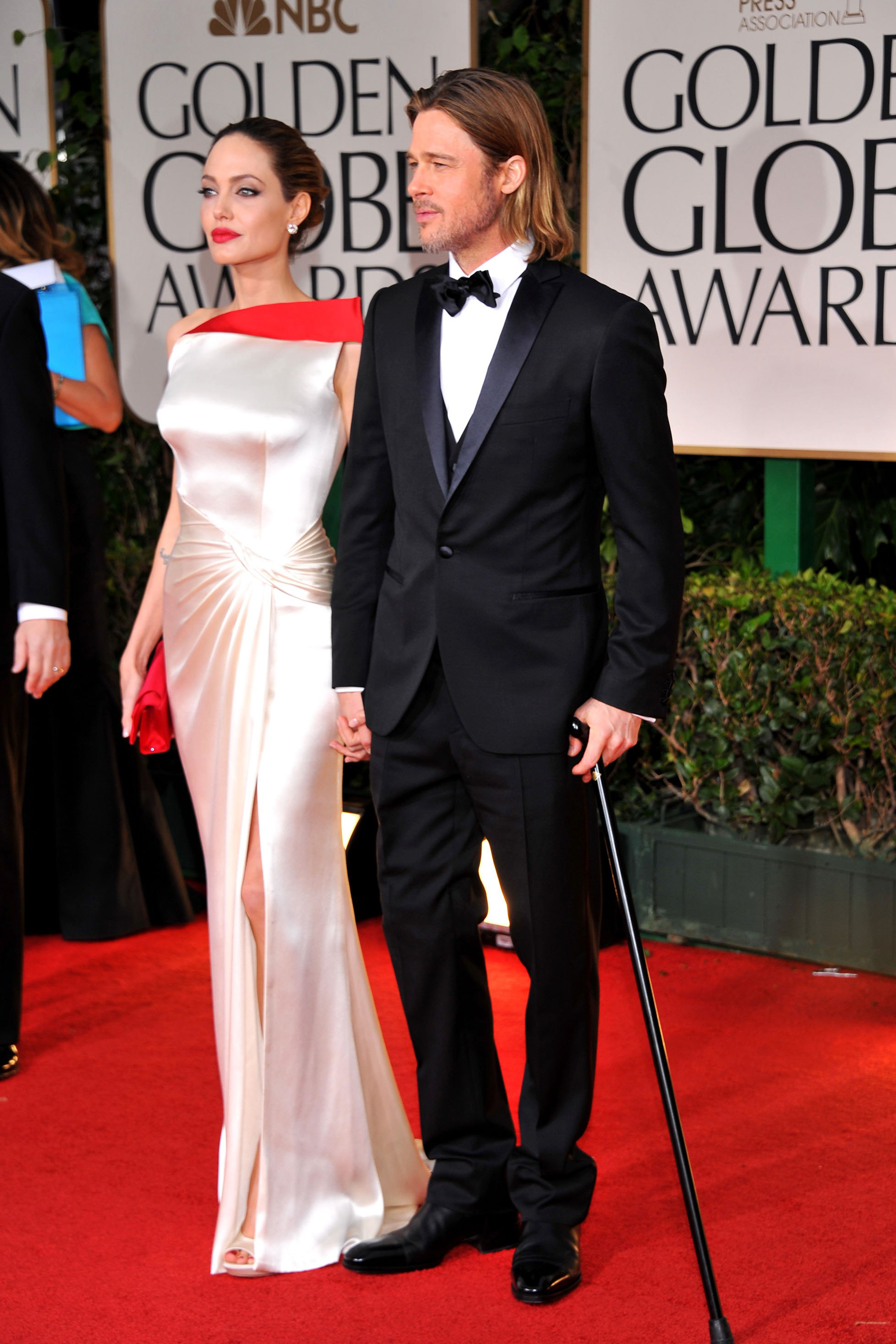 Angelina Jolie and Brad Pitt arrive at the 69th Annual Golden Globe Awards held on Jan. 15, 2012 in Beverly Hills, Calif.
