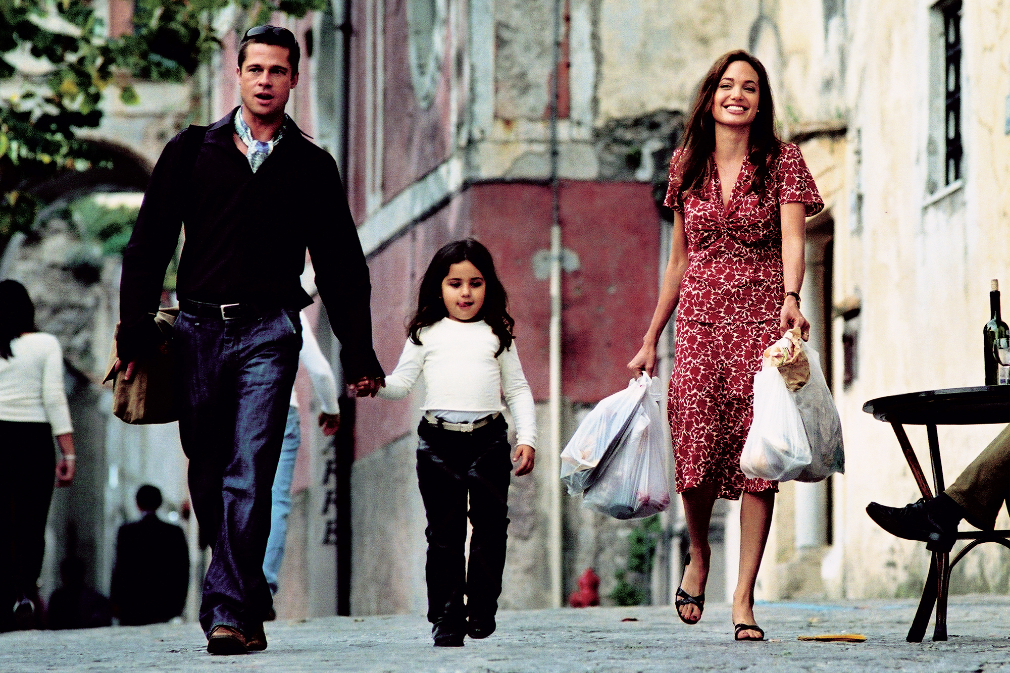 Brad Pitt and Angelina Jolie in southern Italy during the filming of Mr and Mrs Smith, 2004.