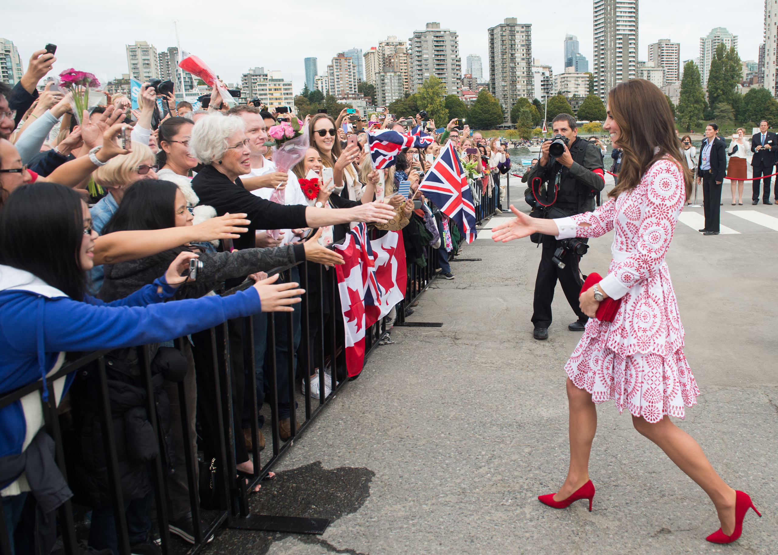 Catherine, Duchess of Cambridge, meets well wishers as visits the Canadian Coast Guard and Vancouver First Responders event at Kitsilano Coast Guard Station in Vancouver, Canada, on Sept. 25, 2016.