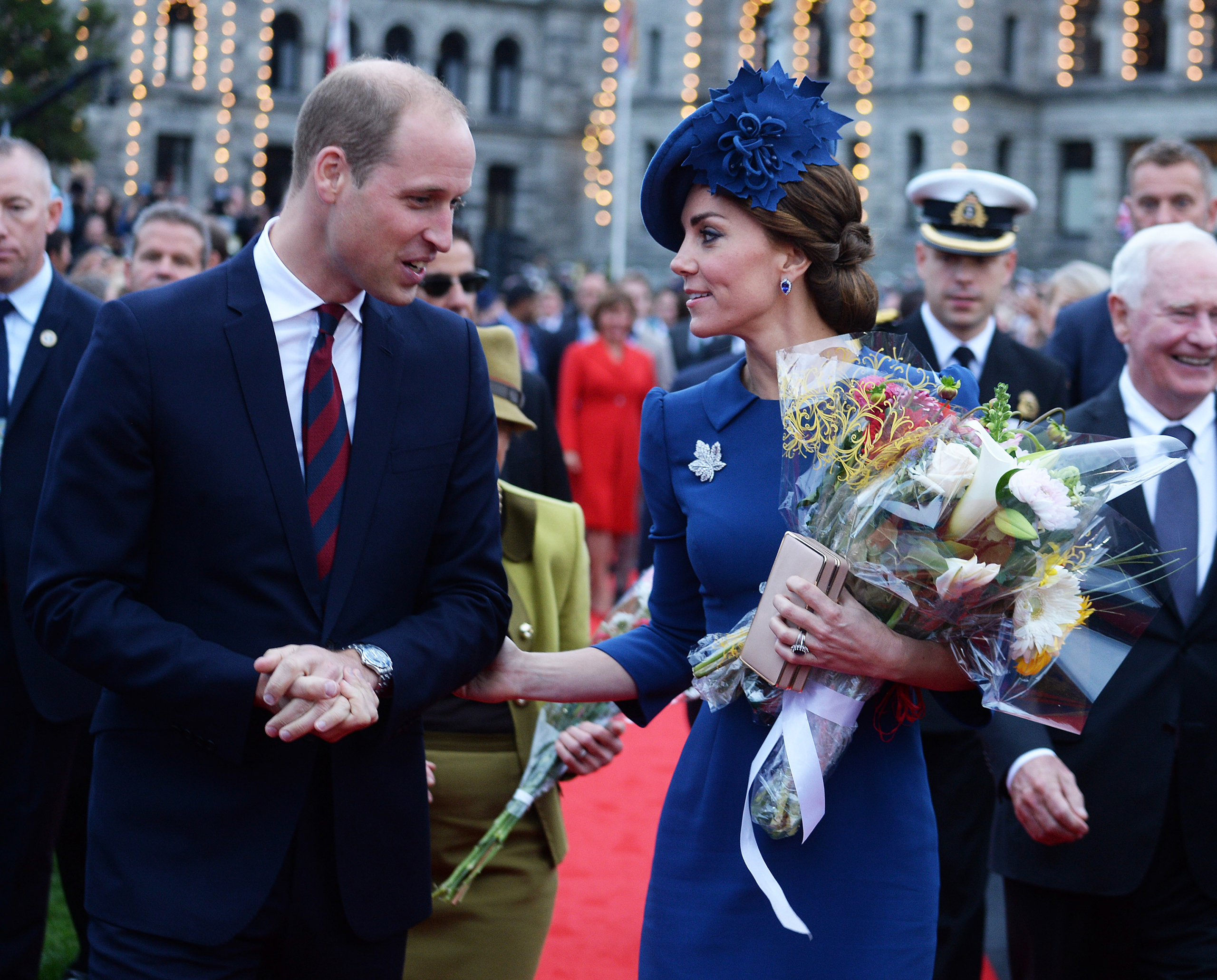 Prince William, Duke of Cambridge, and Catherine, Duchess of Cambridge, attend the Official Welcome Ceremony for the Royal Tour at the British Columbia Legislature in Victoria, Canada, on Sept. 24, 2016.